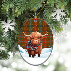 Seton Hunting Modern Tartan Christmas Ceramic Ornament - Highland Cows Snow Style