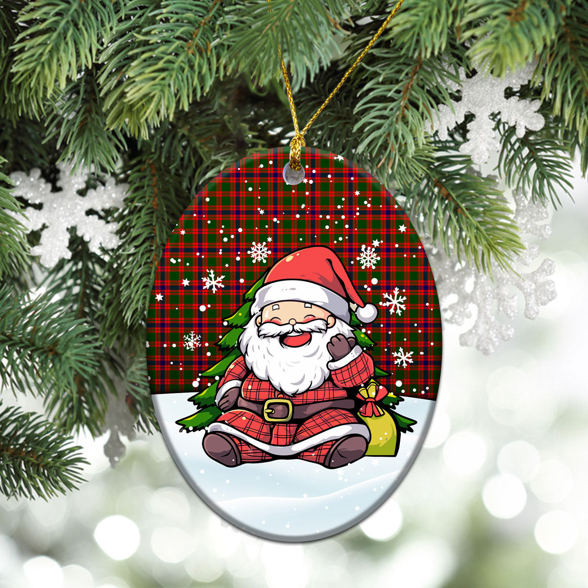 Skene Modern Tartan Christmas Ceramic Ornament - Scottish Santa Style