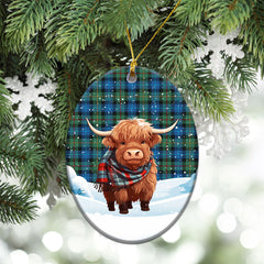Smith Ancient Tartan Christmas Ceramic Ornament - Highland Cows Snow Style