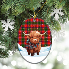 Somerville Tartan Christmas Ceramic Ornament - Highland Cows Snow Style