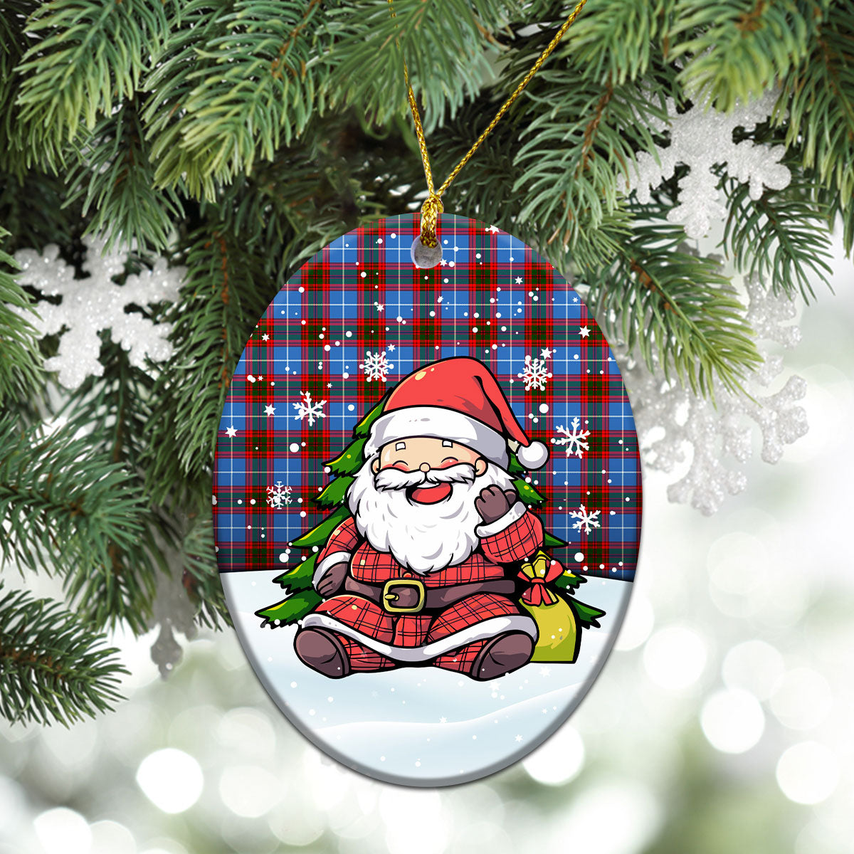 Spalding Tartan Christmas Ceramic Ornament - Scottish Santa Style