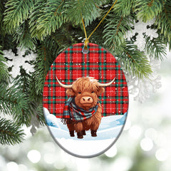 Stewart (Stuart) of Bute Tartan Christmas Ceramic Ornament - Highland Cows Snow Style