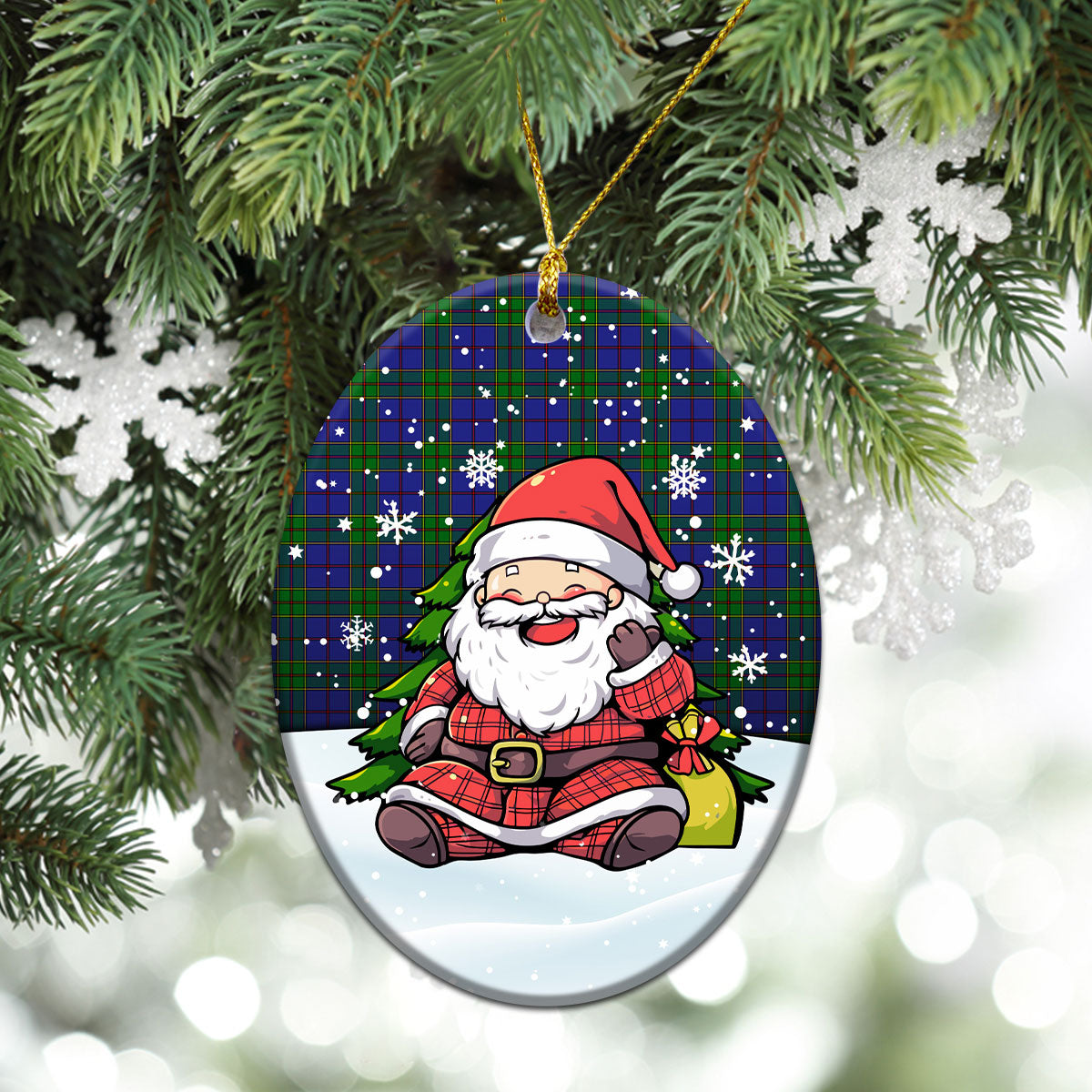 Strachan Tartan Christmas Ceramic Ornament - Scottish Santa Style