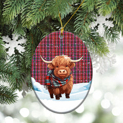 Straiton Tartan Christmas Ceramic Ornament - Highland Cows Snow Style