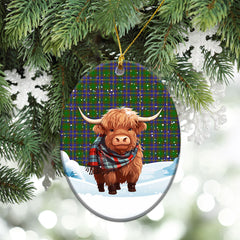 Strang (or Strange) Tartan Christmas Ceramic Ornament - Highland Cows Snow Style