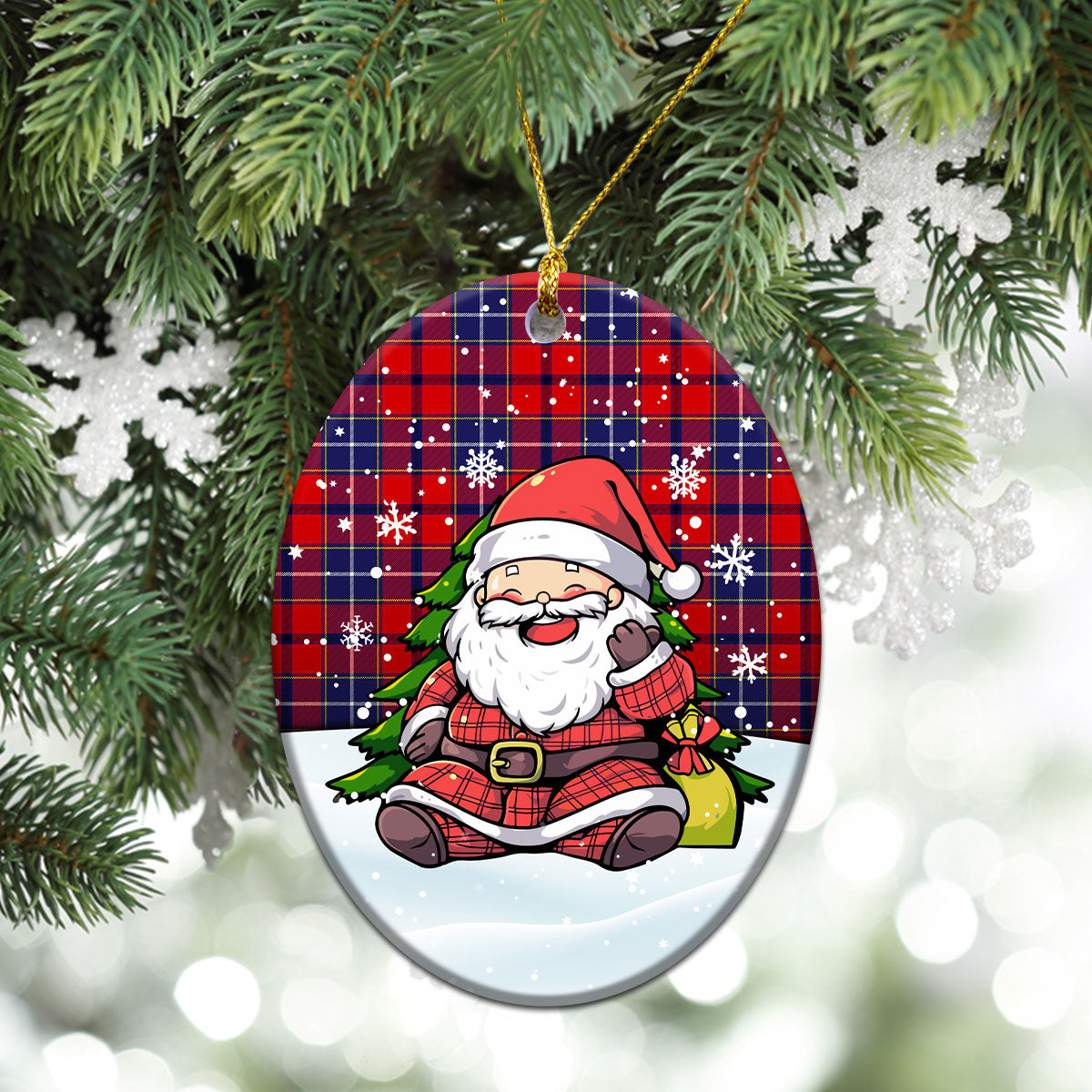 Wishart Dress Tartan Christmas Ceramic Ornament - Scottish Santa Style
