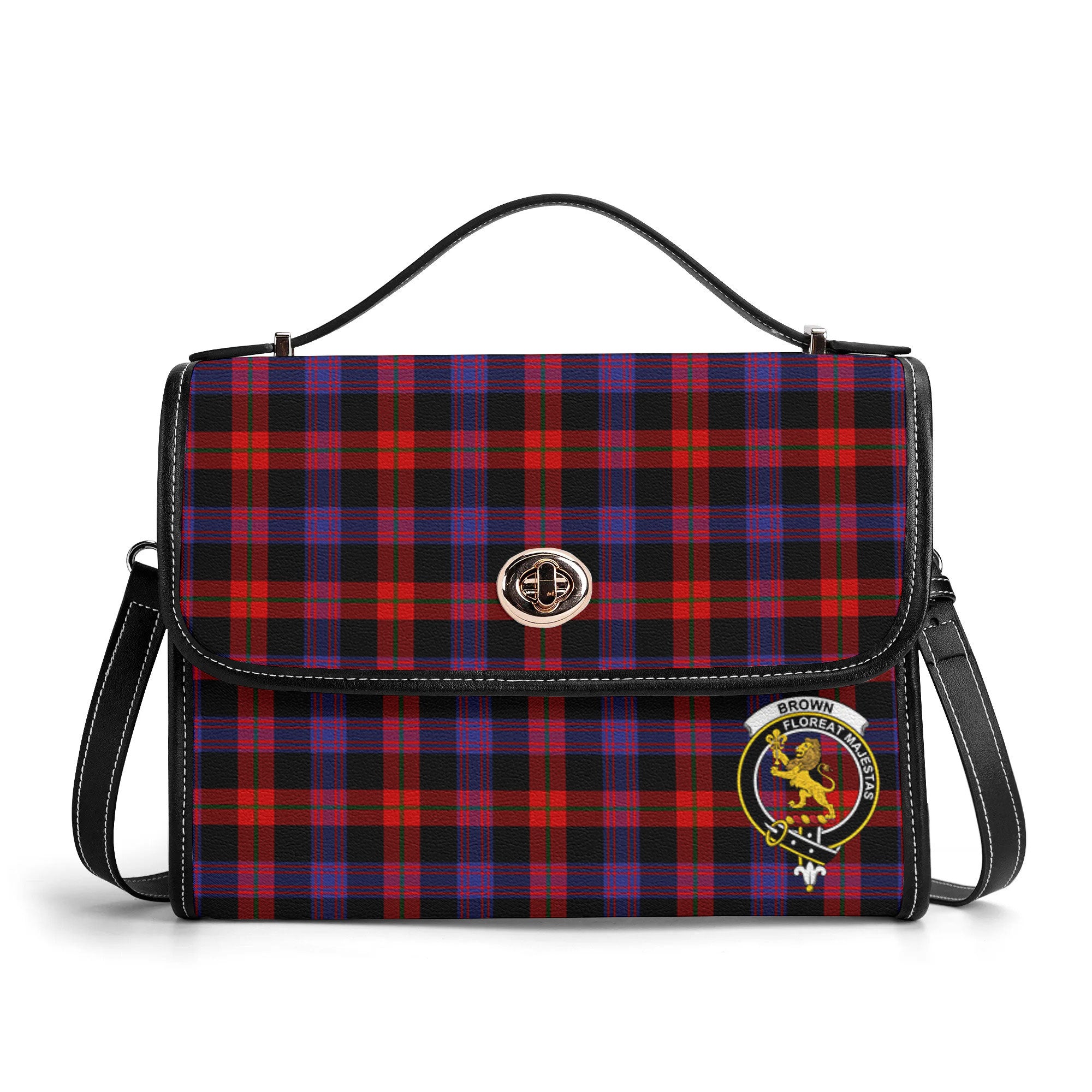 Brown Modern Tartan Crest Satchel Bag