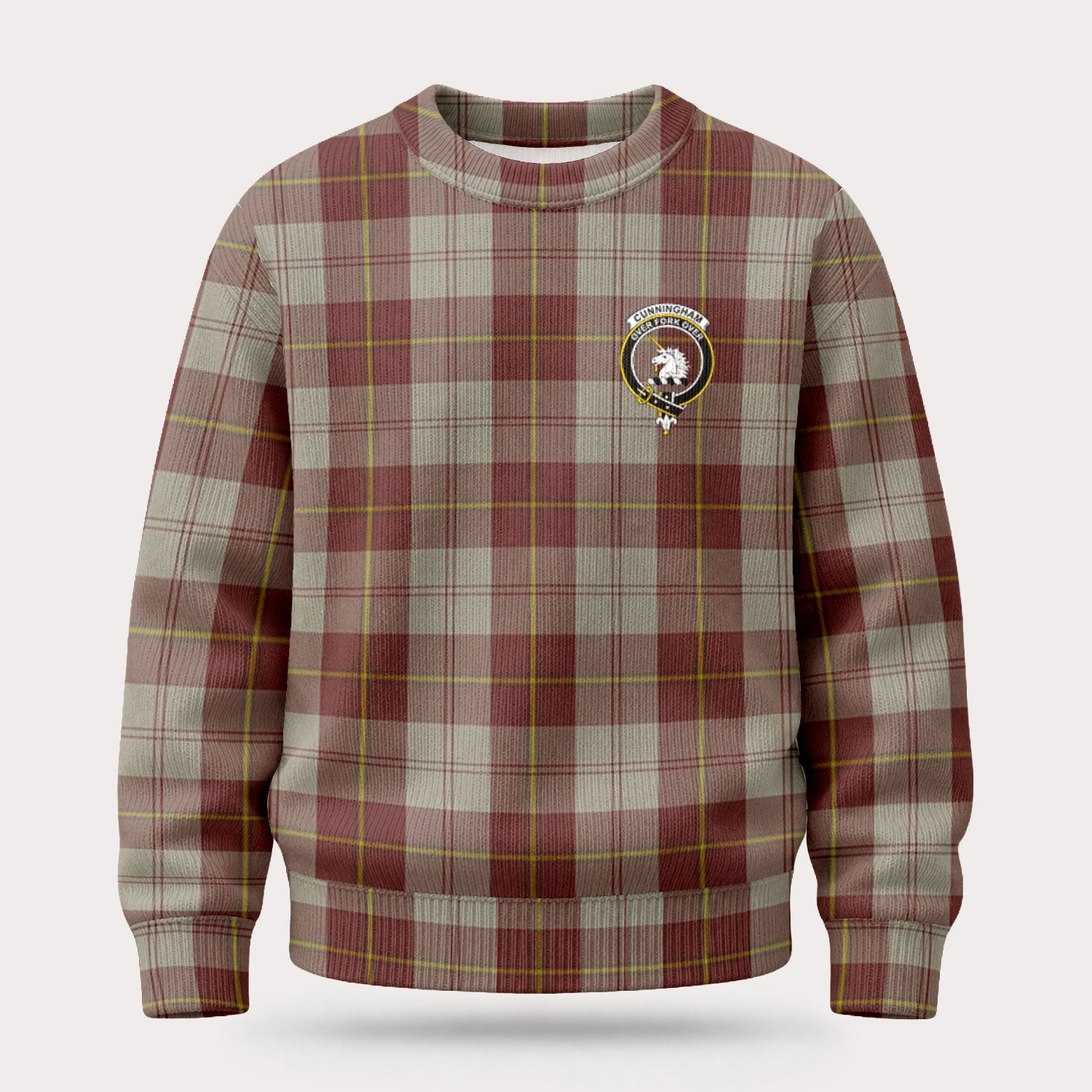 Cunningham Burgundy Dancers Tartan Crest Sweater