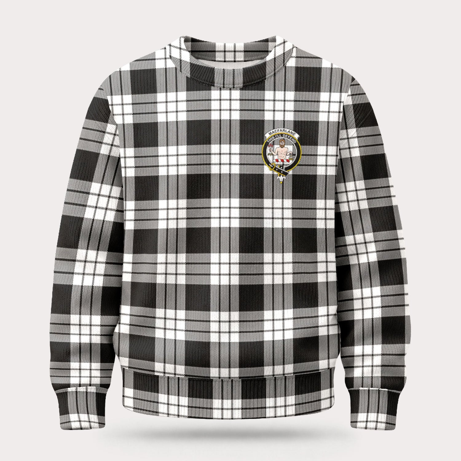 MacFarlane Black - White Tartan Crest Sweater