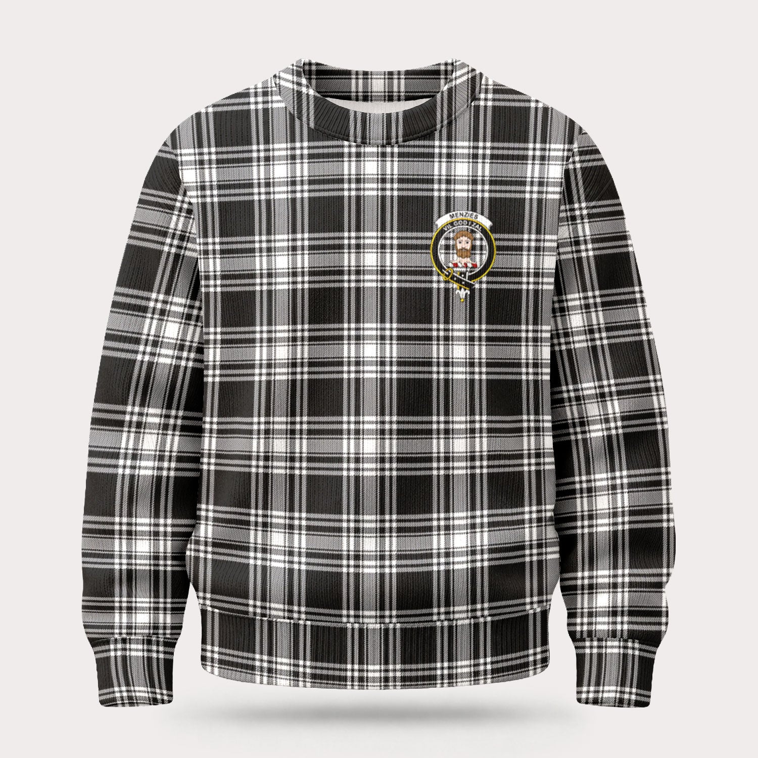 Menzies Black - White Modern Tartan Crest Sweater