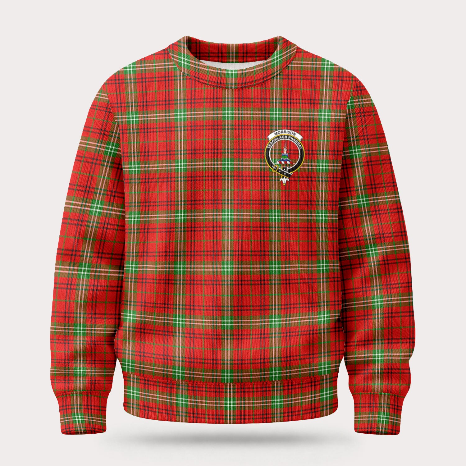 Morrison Red Modern Tartan Crest Sweater