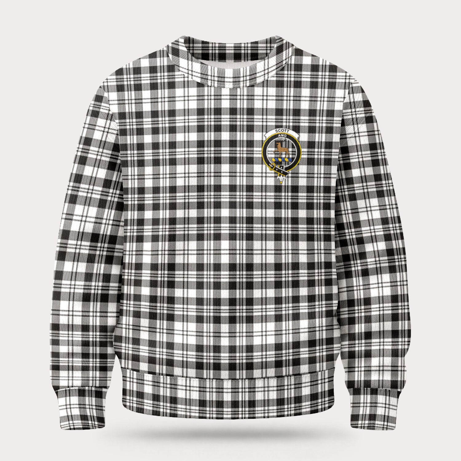 Scott Black & White Modern Tartan Crest Sweater