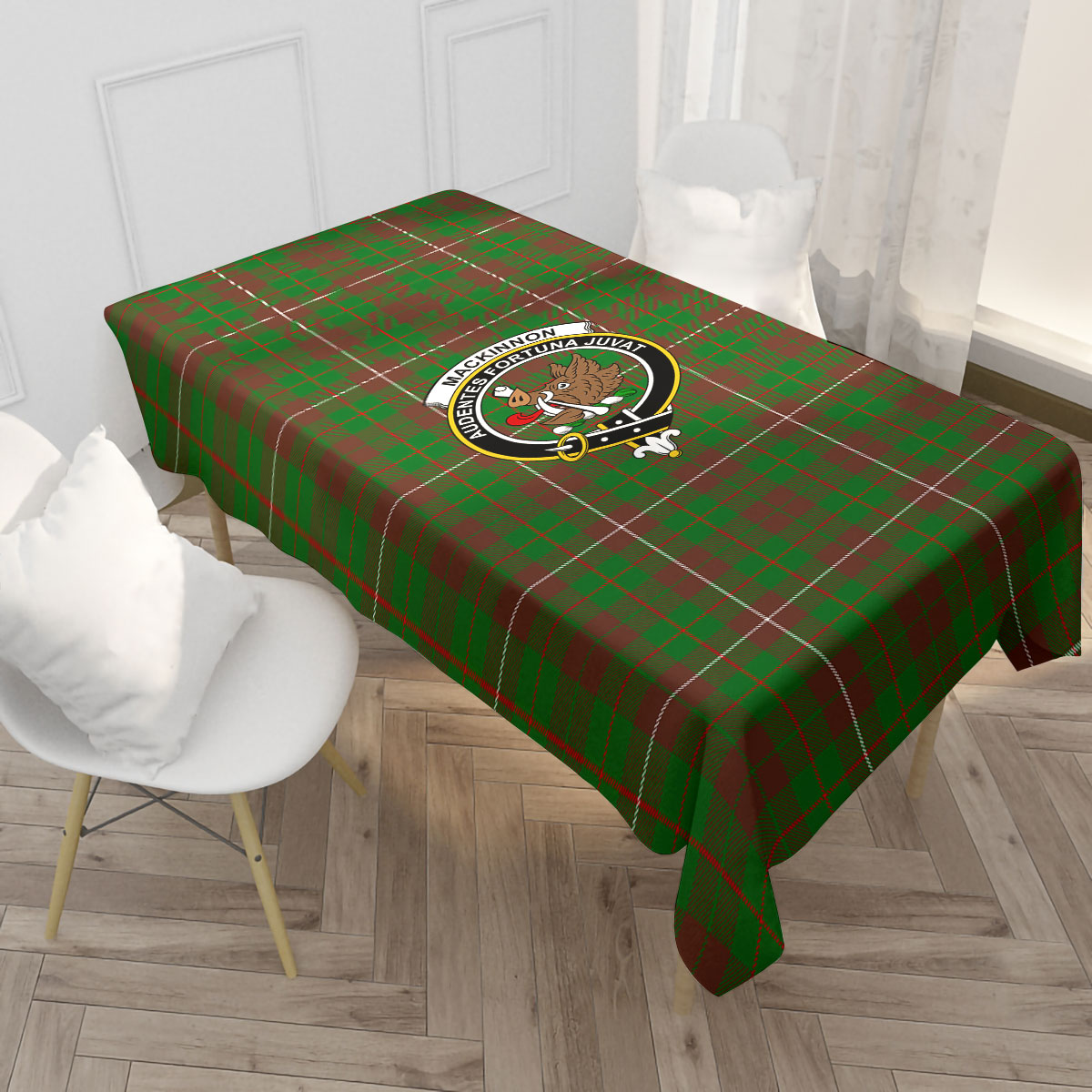 MacKinnon Hunting Modern Tartan Crest Tablecloth