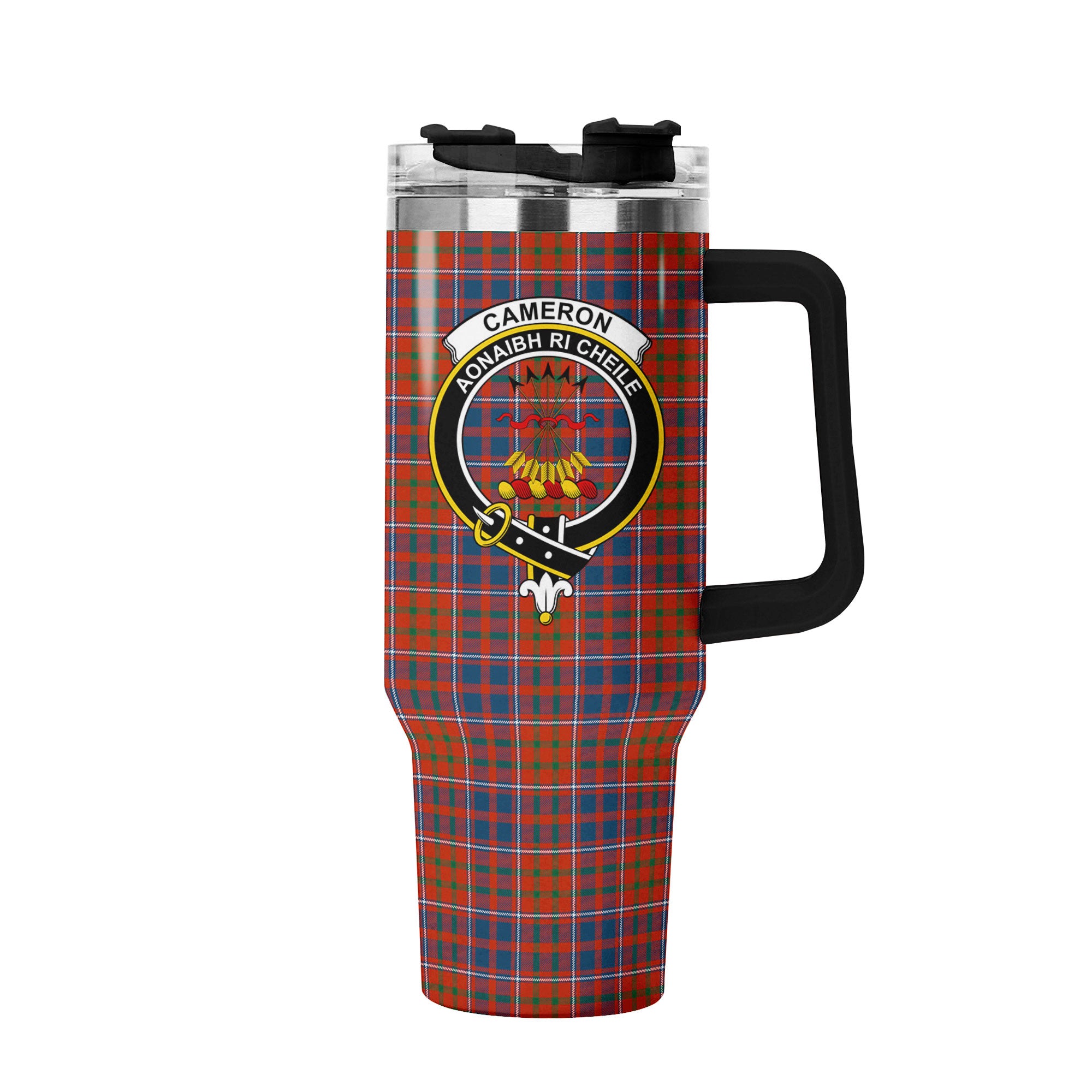 Cameron of Lochiel Ancient Tartan Crest 40 oz Insulated Tumbler with Handle