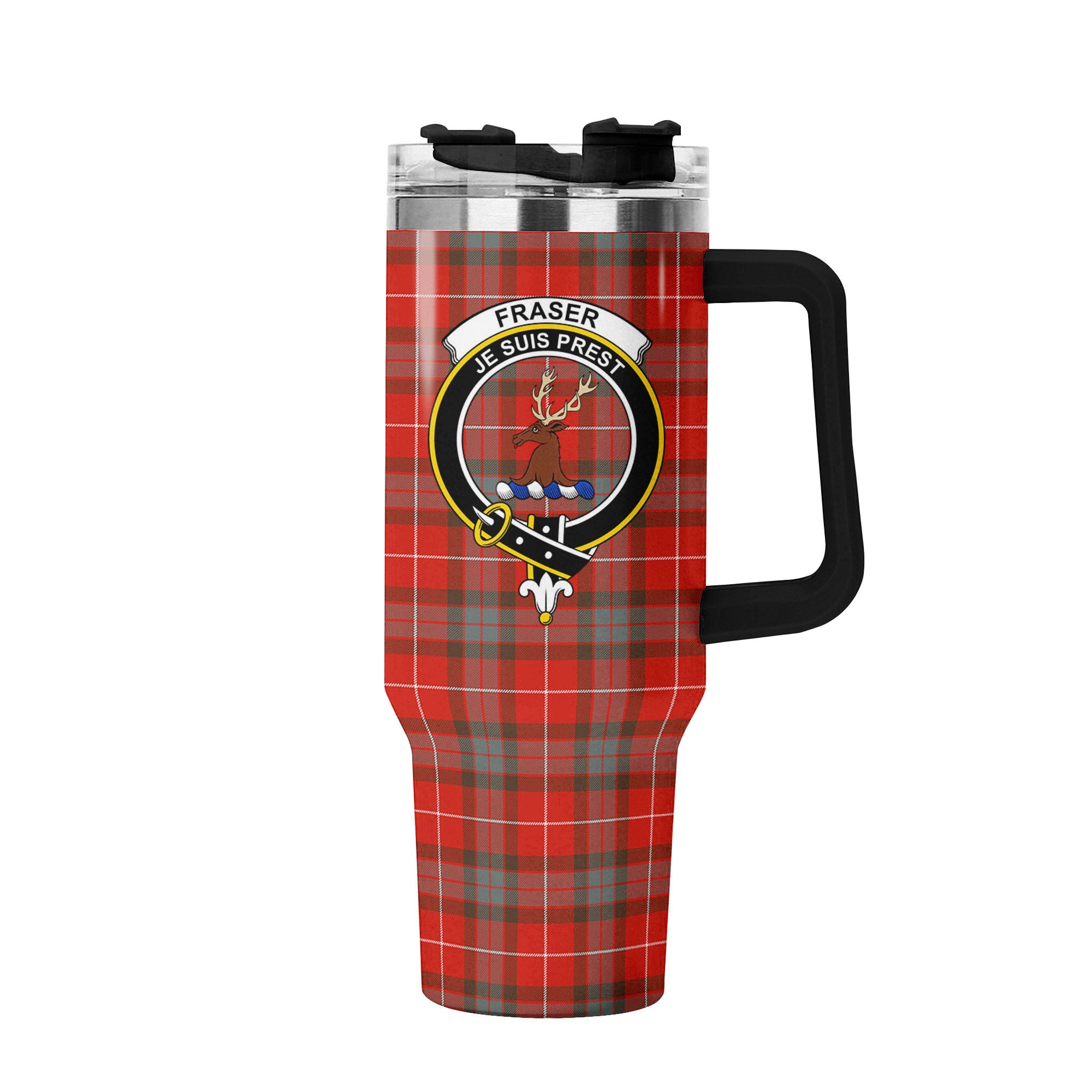 Fraser (of Lovat) Weathered Tartan Crest 40 oz Insulated Tumbler with Handle