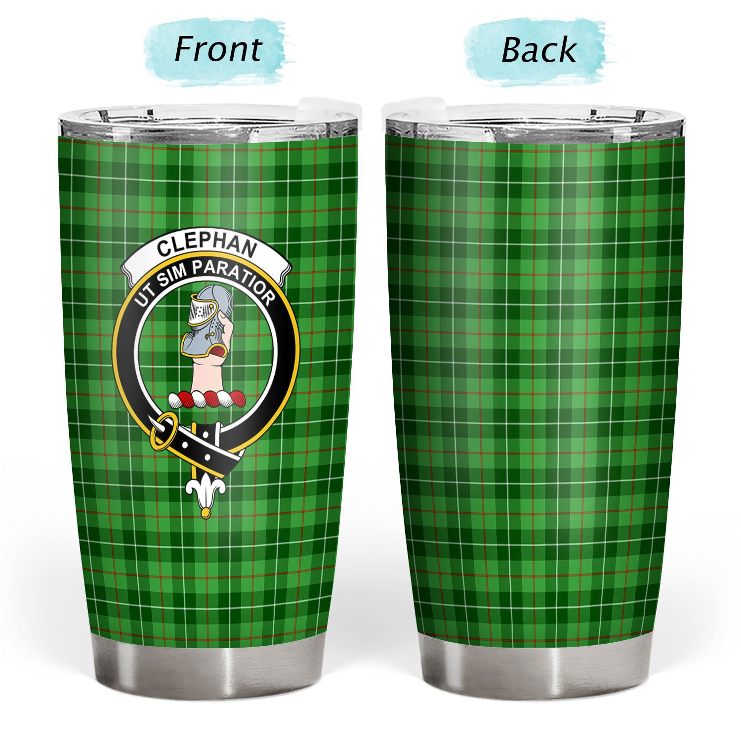 Clephan (or Clephane) Tartan Crest Tumbler