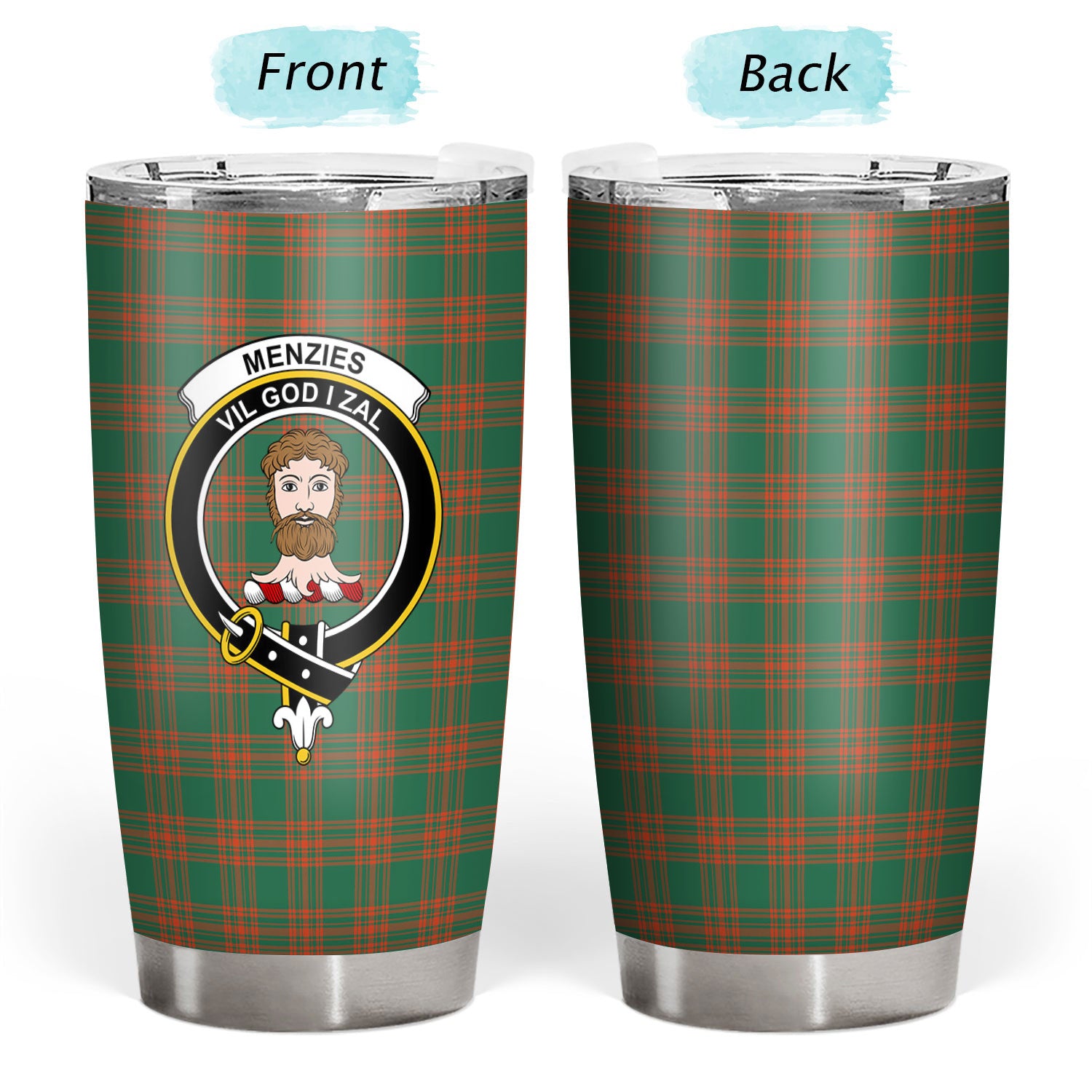 Menzies Green Ancient Tartan Crest Tumbler