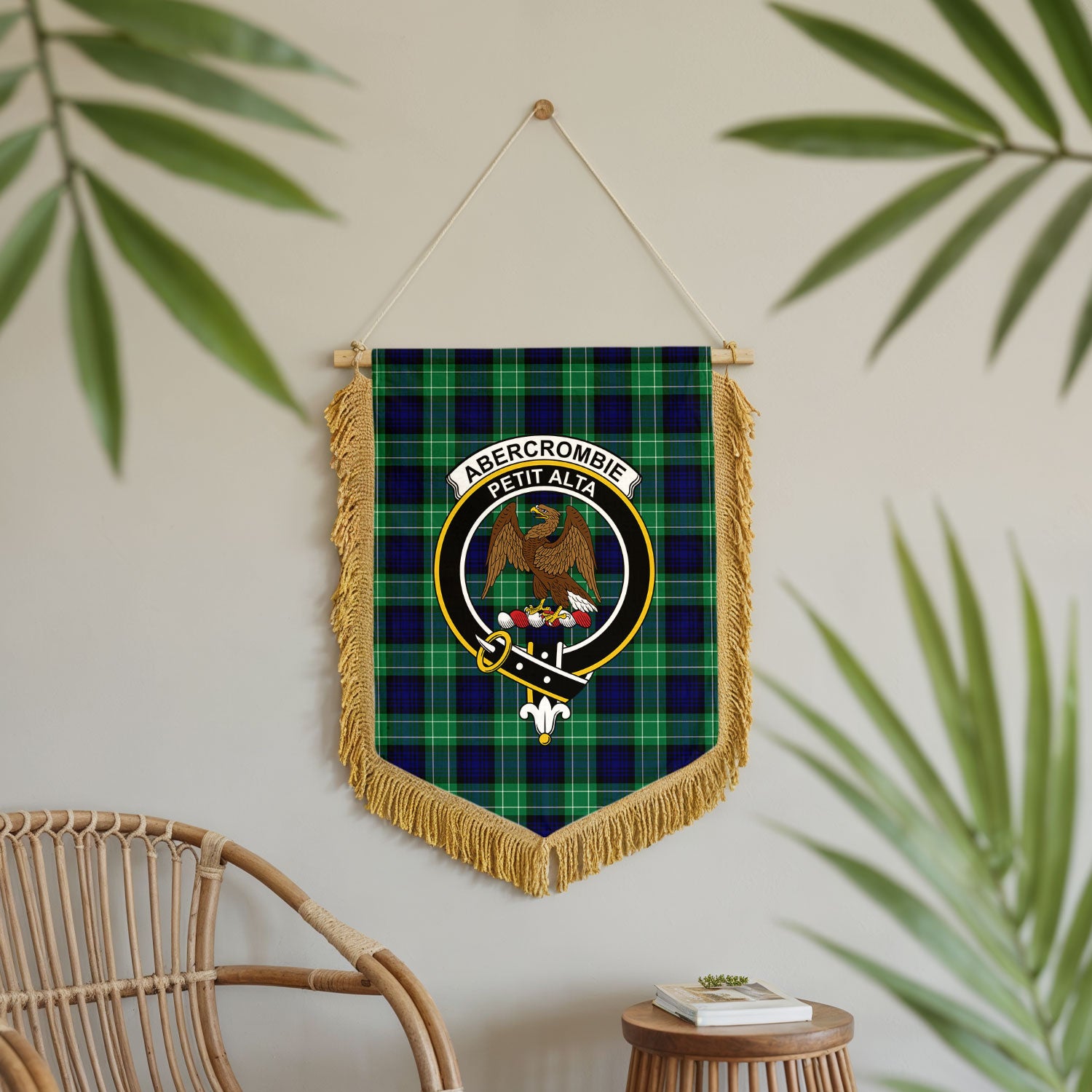 Abercrombie Tartan Crest Wall Hanging Banner - Wood Pole