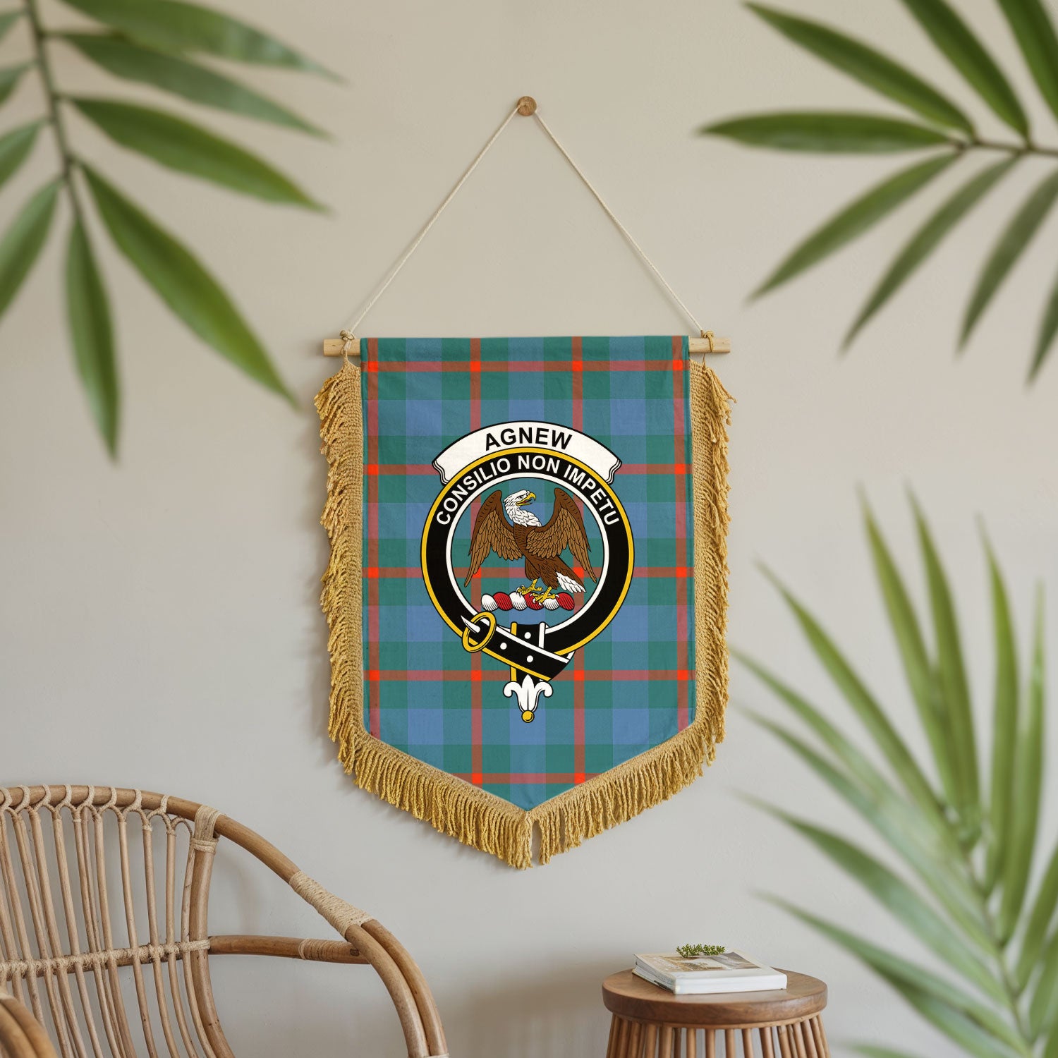 Agnew Ancient Tartan Crest Wall Hanging Banner - Wood Pole