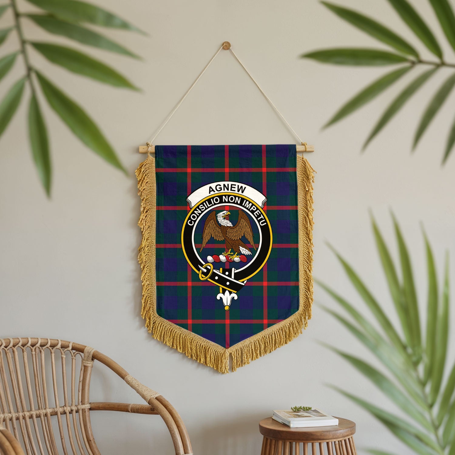 Agnew Modern Tartan Crest Wall Hanging Banner - Wood Pole