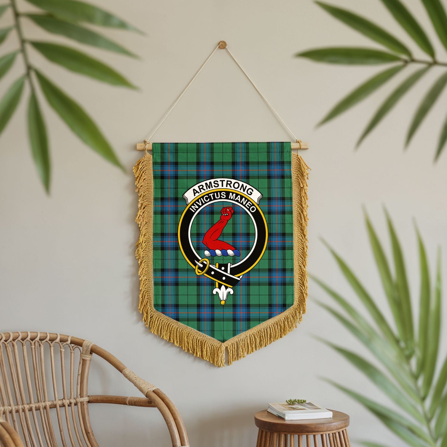 Armstrong Ancient Tartan Crest Wall Hanging Banner - Wood Pole