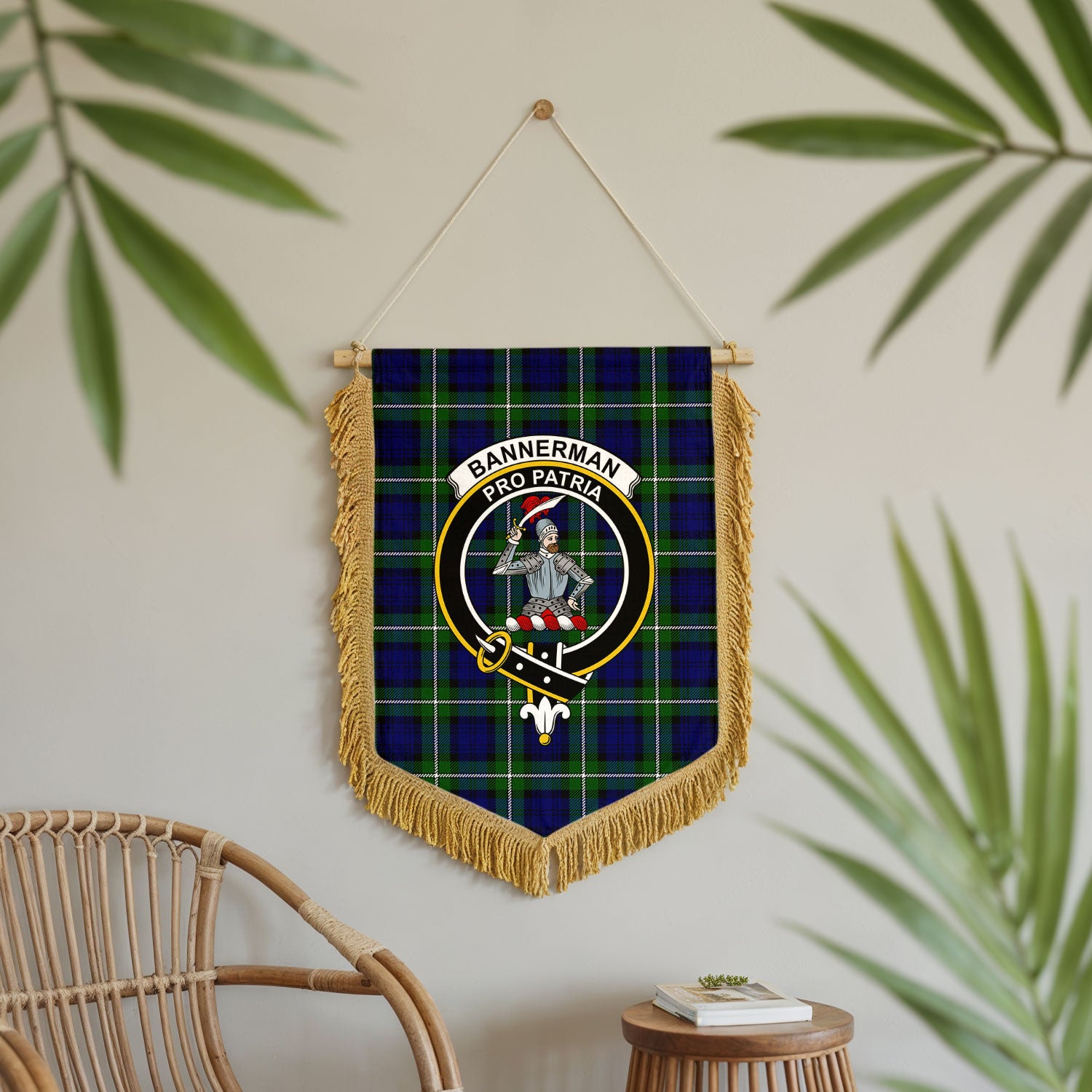Bannerman Tartan Crest Wall Hanging Banner - Wood Pole