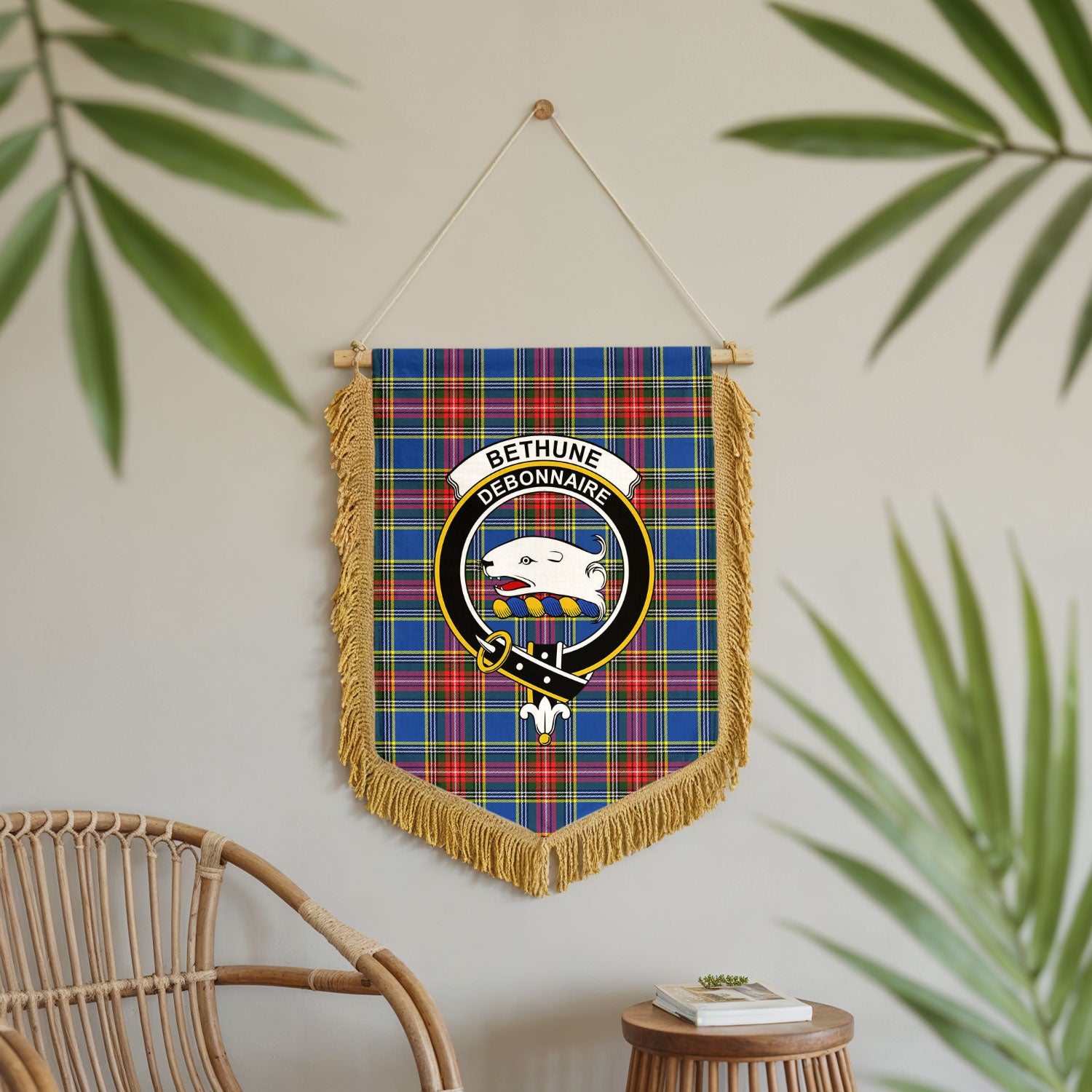 Bethune Modern Tartan Crest Wall Hanging Banner - Wood Pole