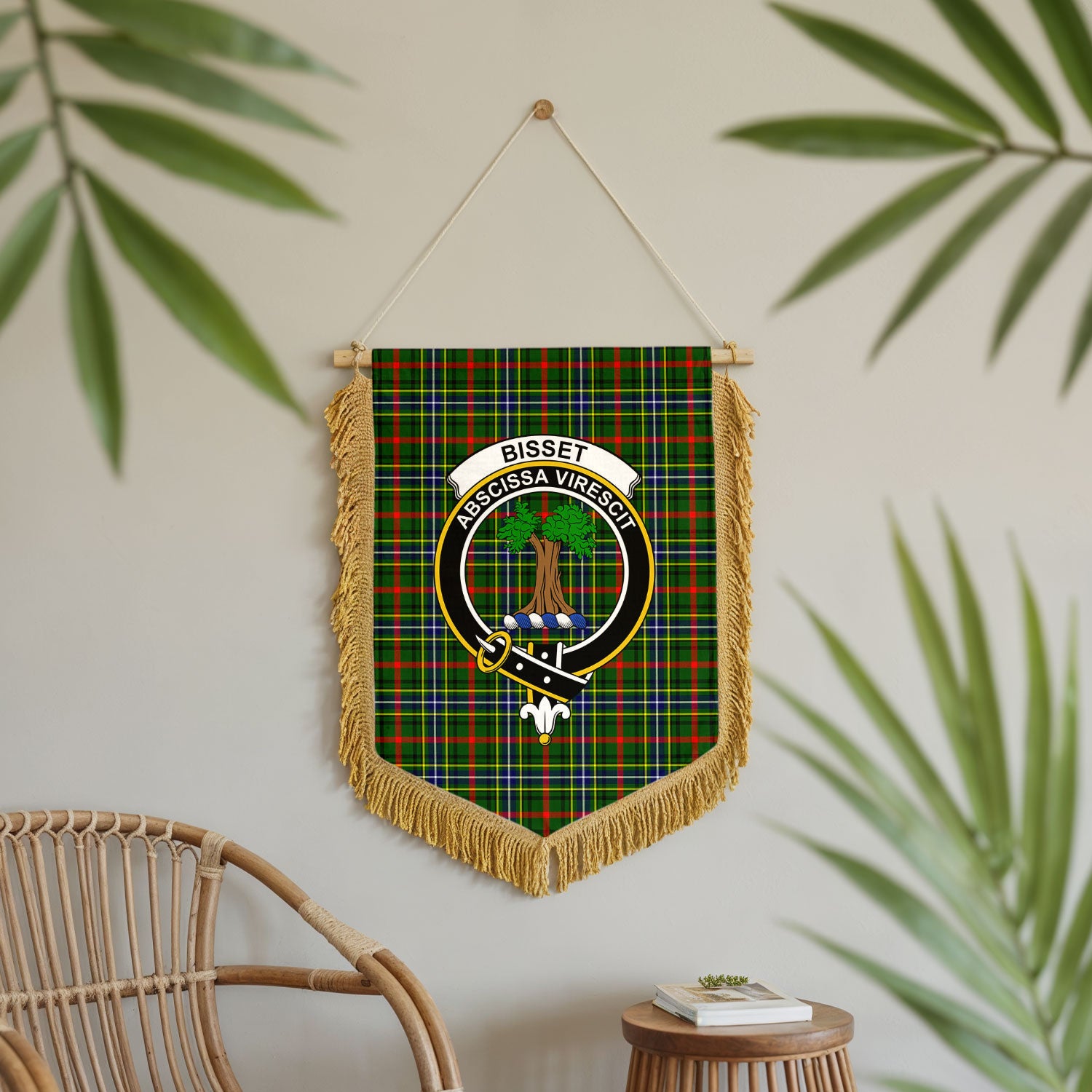 Bisset Tartan Crest Wall Hanging Banner - Wood Pole