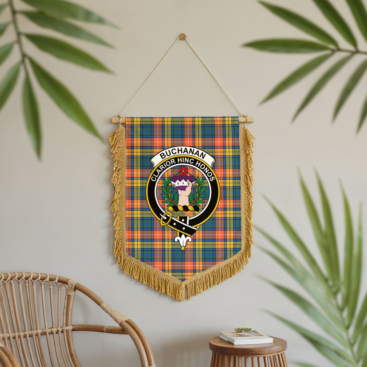 Buchanan Ancient Tartan Crest Wall Hanging Banner - Wood Pole