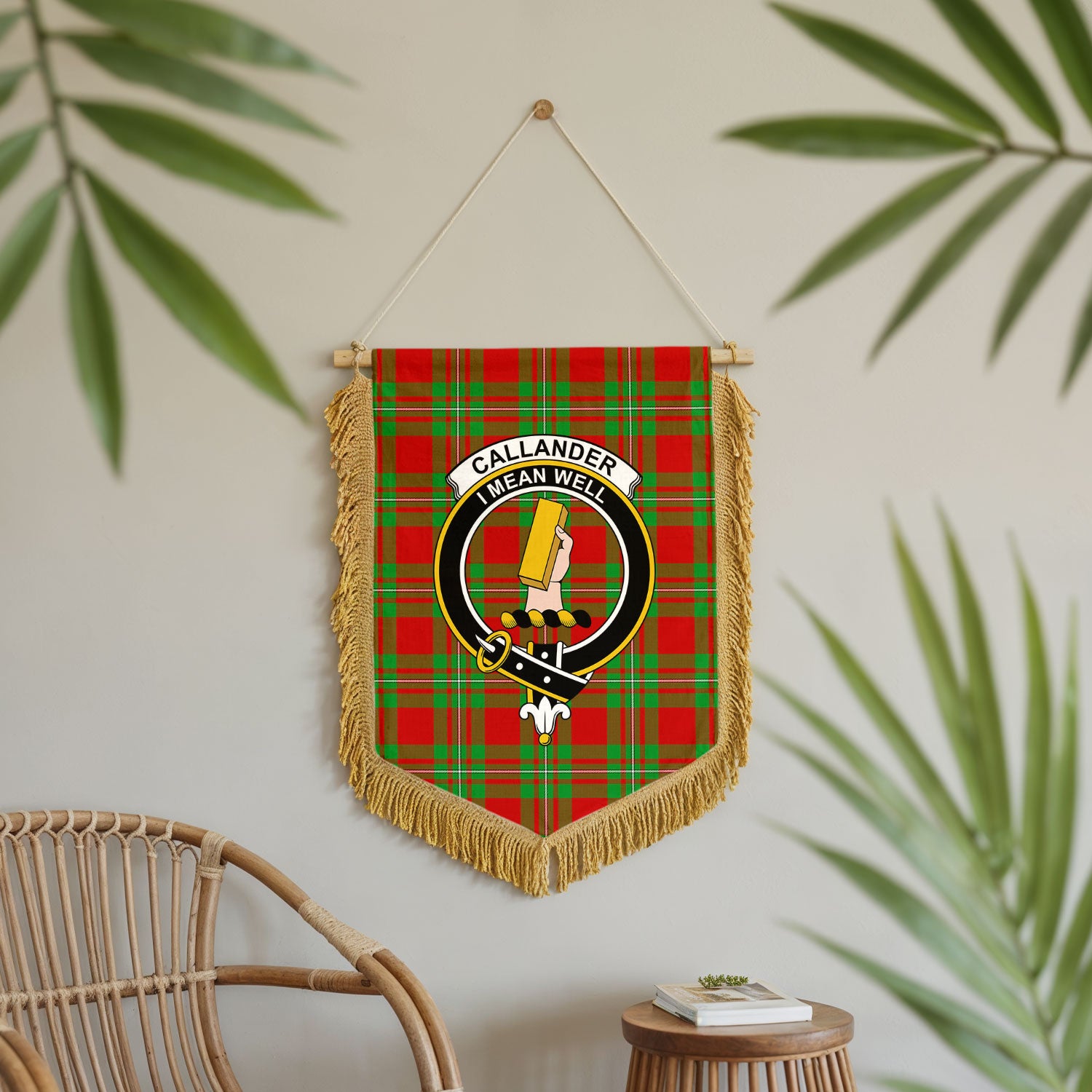 Callander Tartan Crest Wall Hanging Banner - Wood Pole