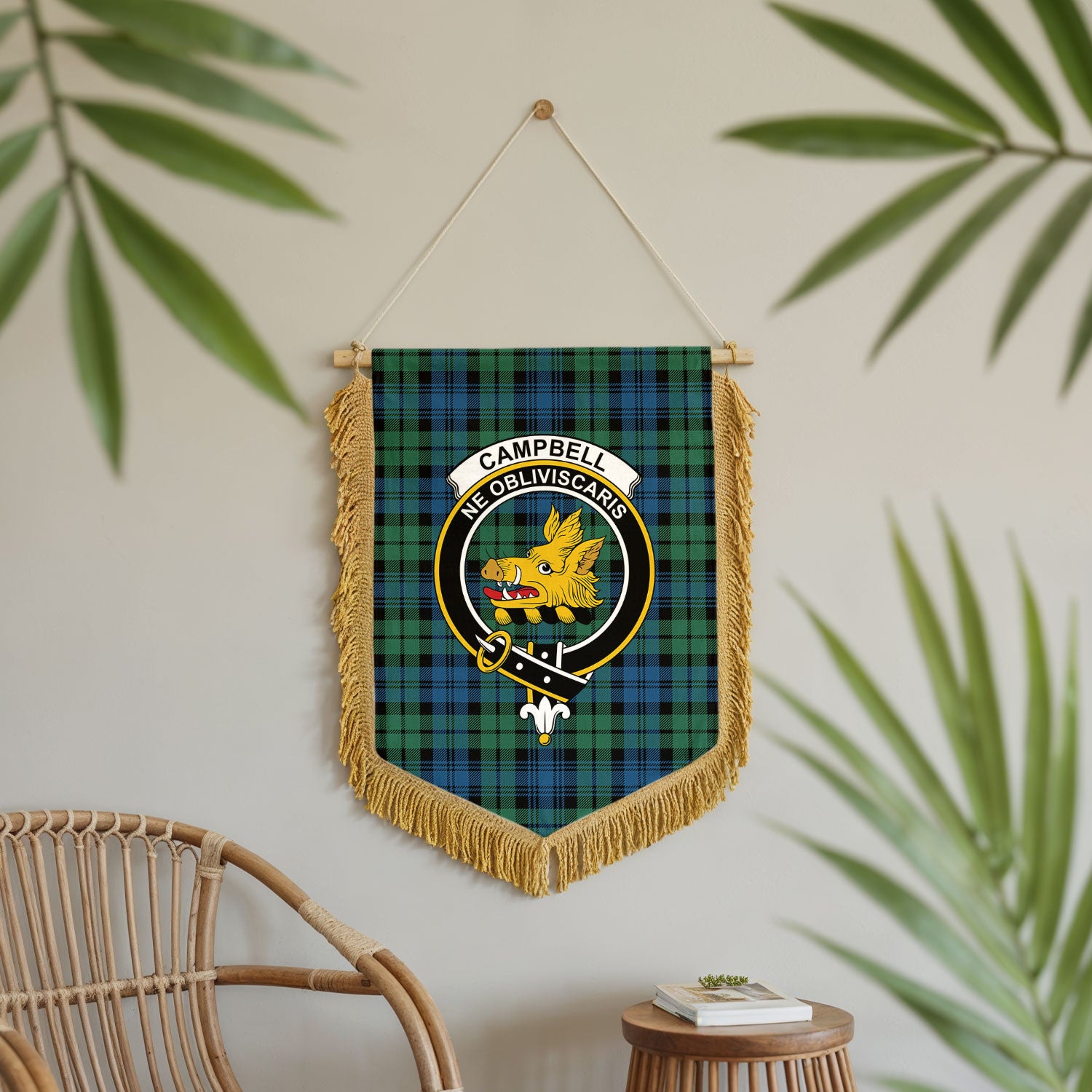 Campbell Ancient 02 Tartan Crest Wall Hanging Banner - Wood Pole