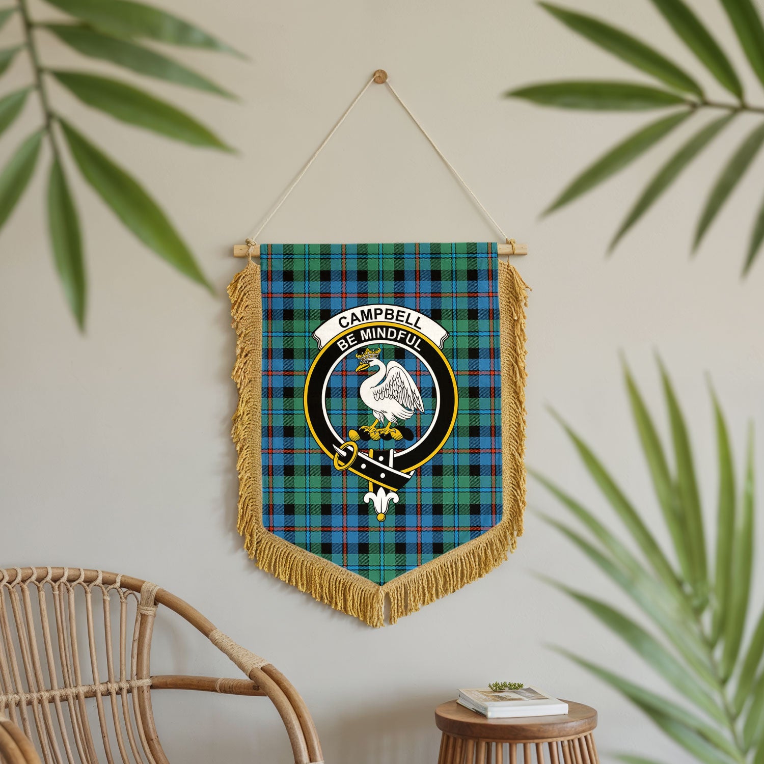 Campbell of Cawdor Ancient Tartan Crest Wall Hanging Banner - Wood Pole