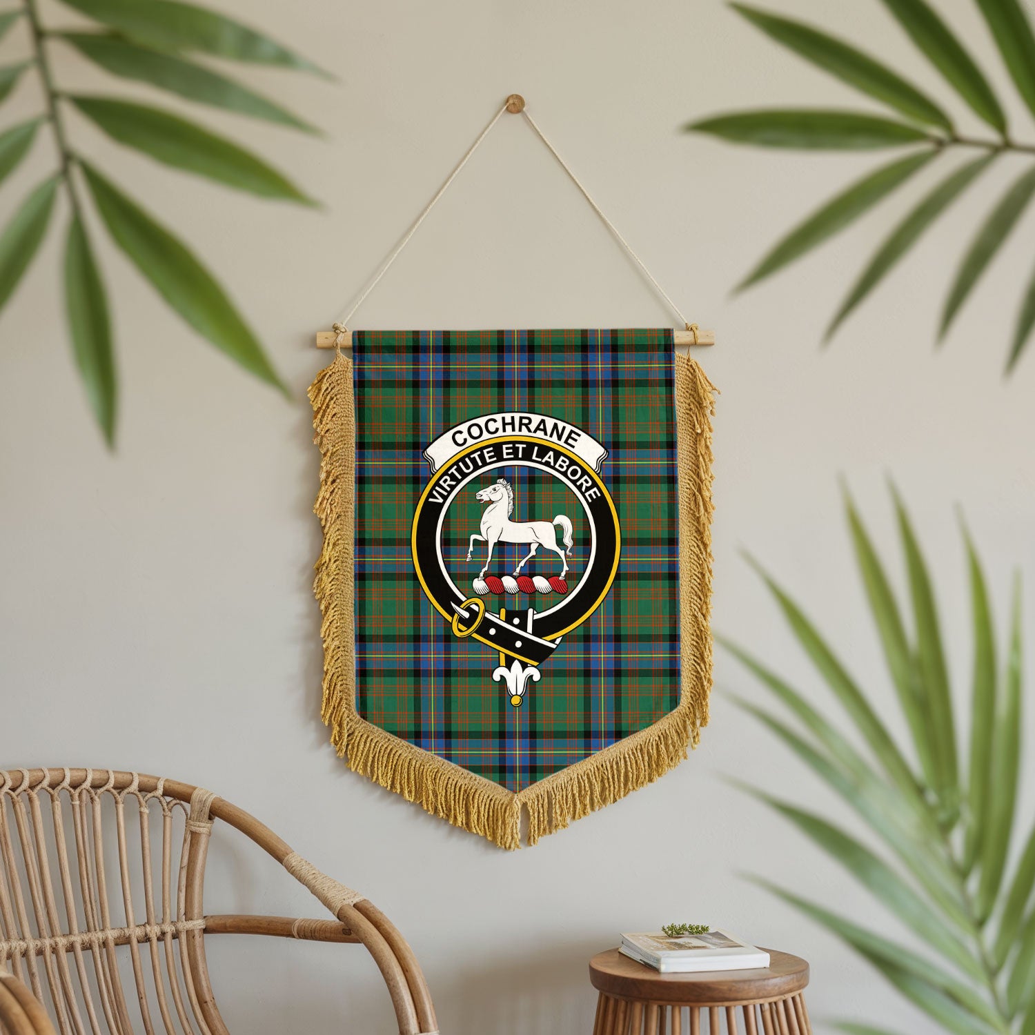 Cochrane Ancient Tartan Crest Wall Hanging Banner - Wood Pole