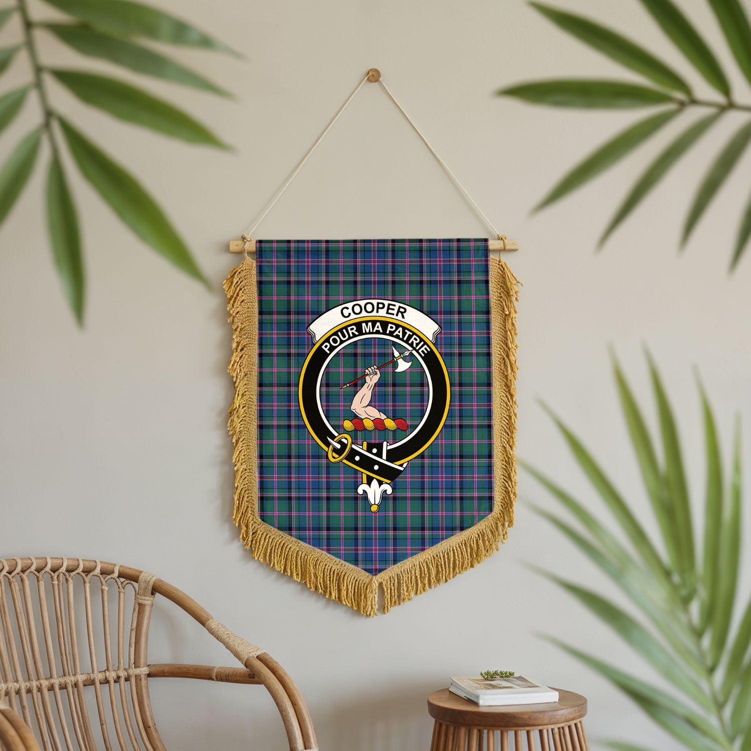 Cooper Ancient Tartan Crest Wall Hanging Banner - Wood Pole