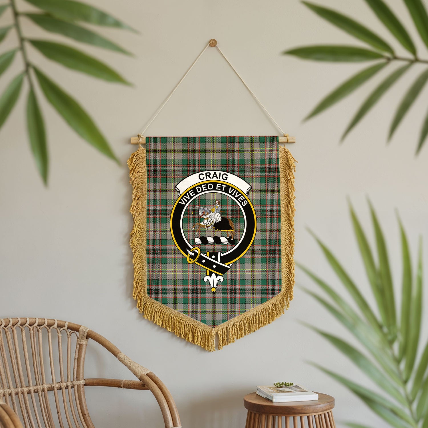 Craig Ancient Tartan Crest Wall Hanging Banner - Wood Pole