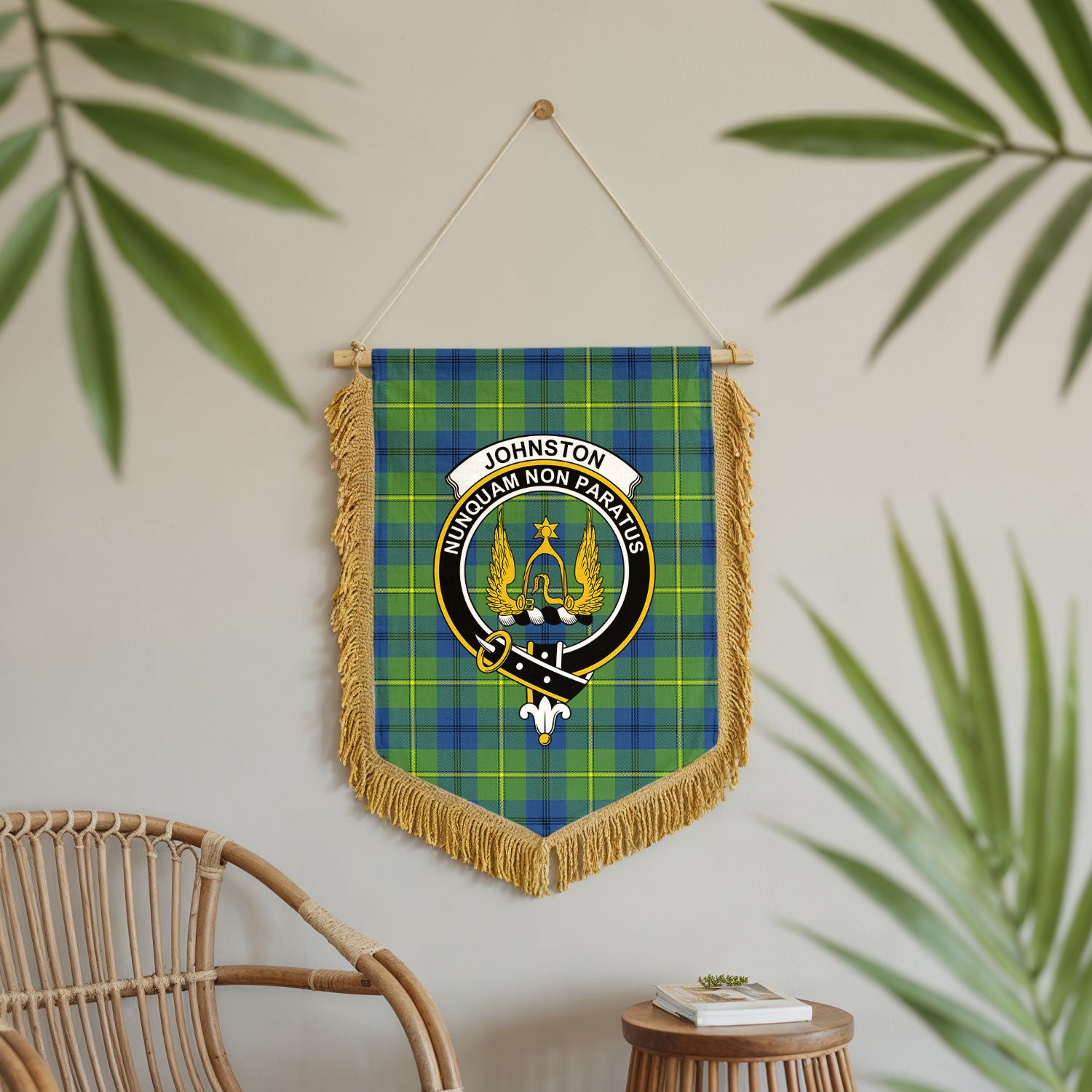 Johnston Ancient Tartan Crest Wall Hanging Banner - Wood Pole