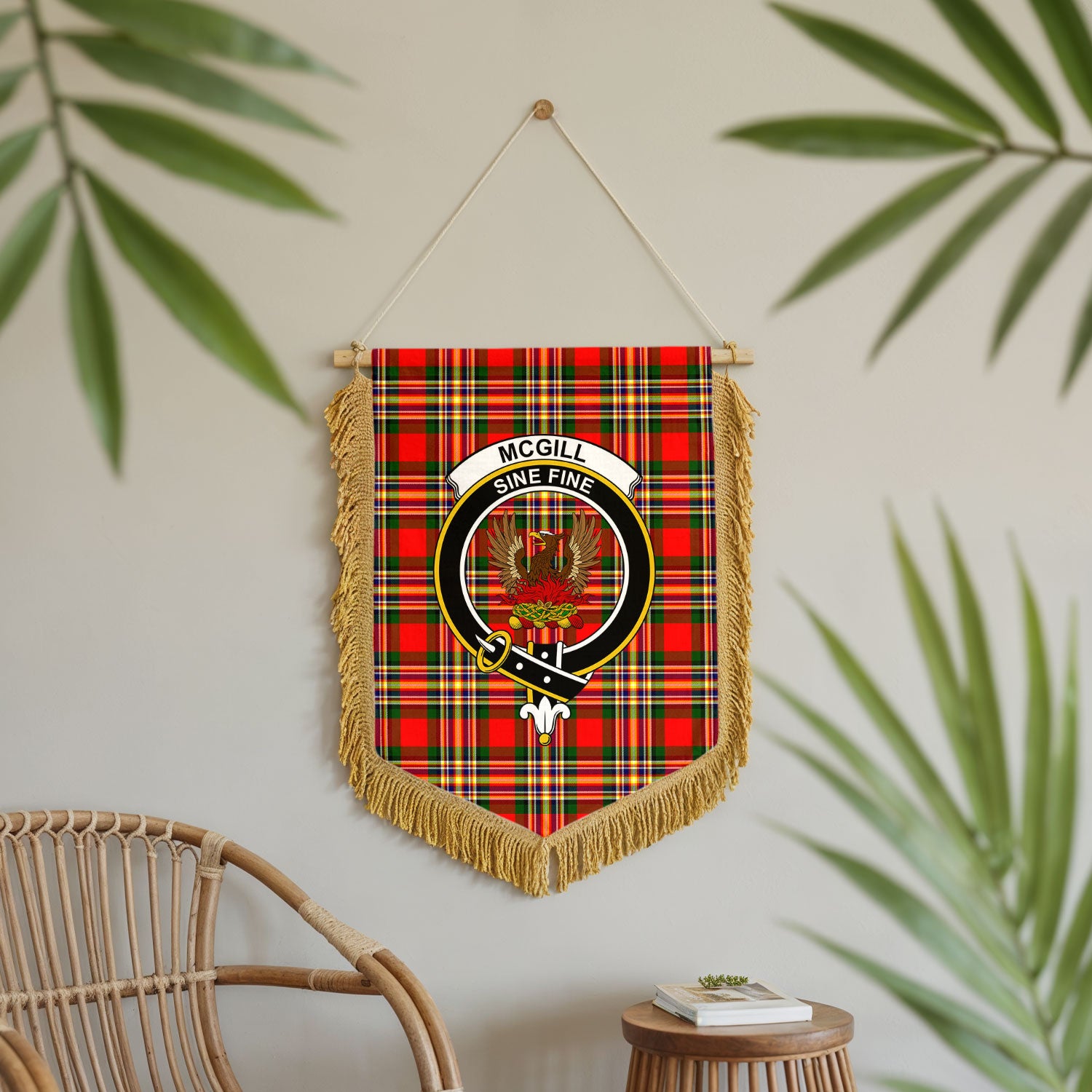 McGill Modern Tartan Crest Wall Hanging Banner - Wood Pole