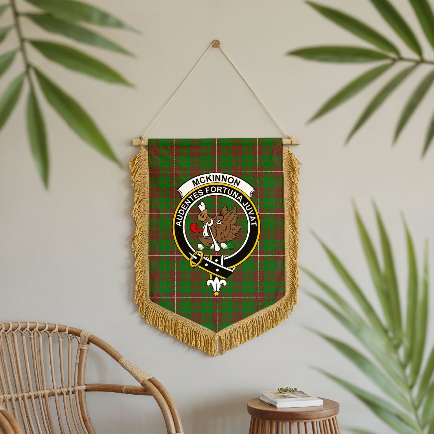McKinnon Hunting Modern Tartan Crest Wall Hanging Banner - Wood Pole