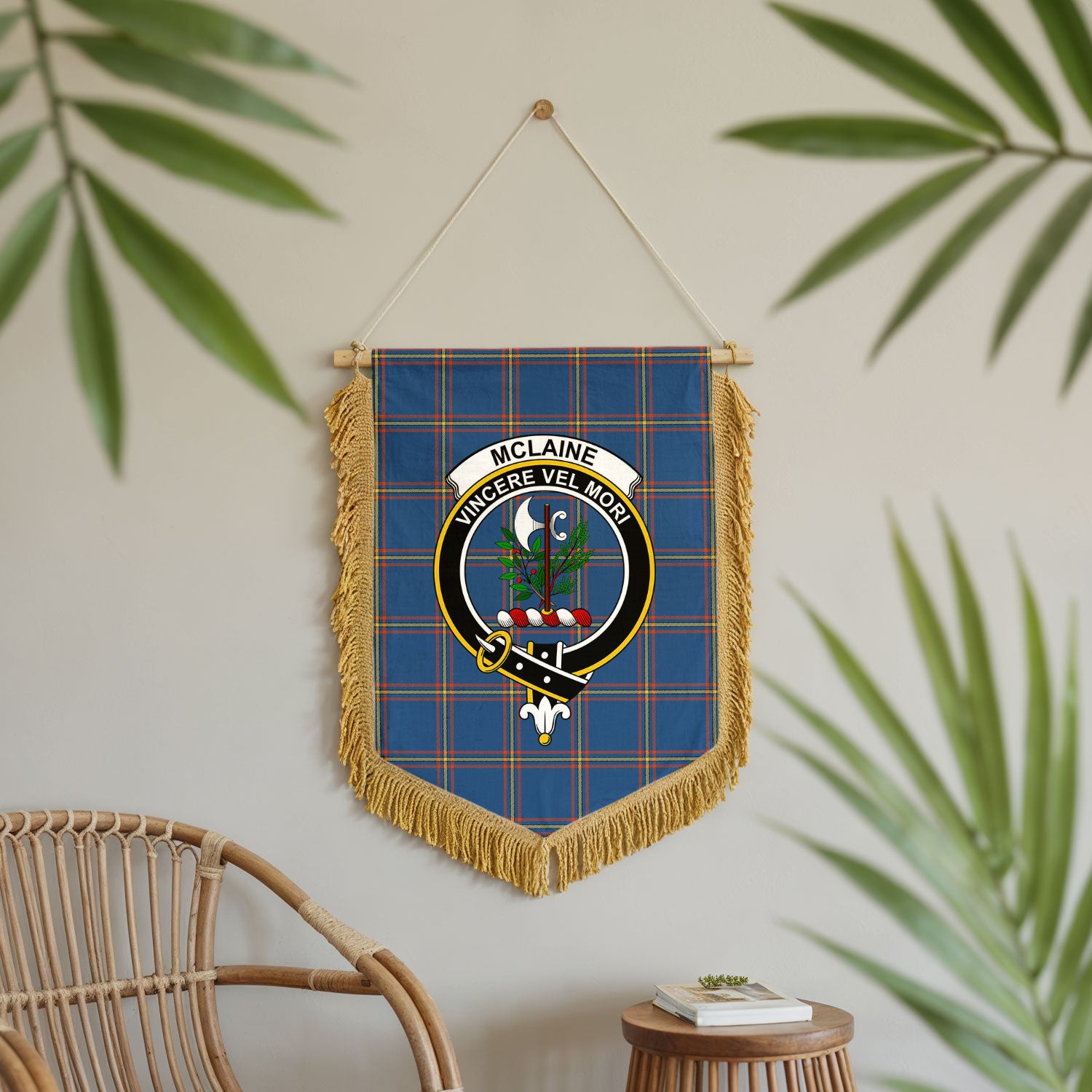 McLaine of Loch Buie Hunting Ancient Tartan Crest Wall Hanging Banner - Wood Pole