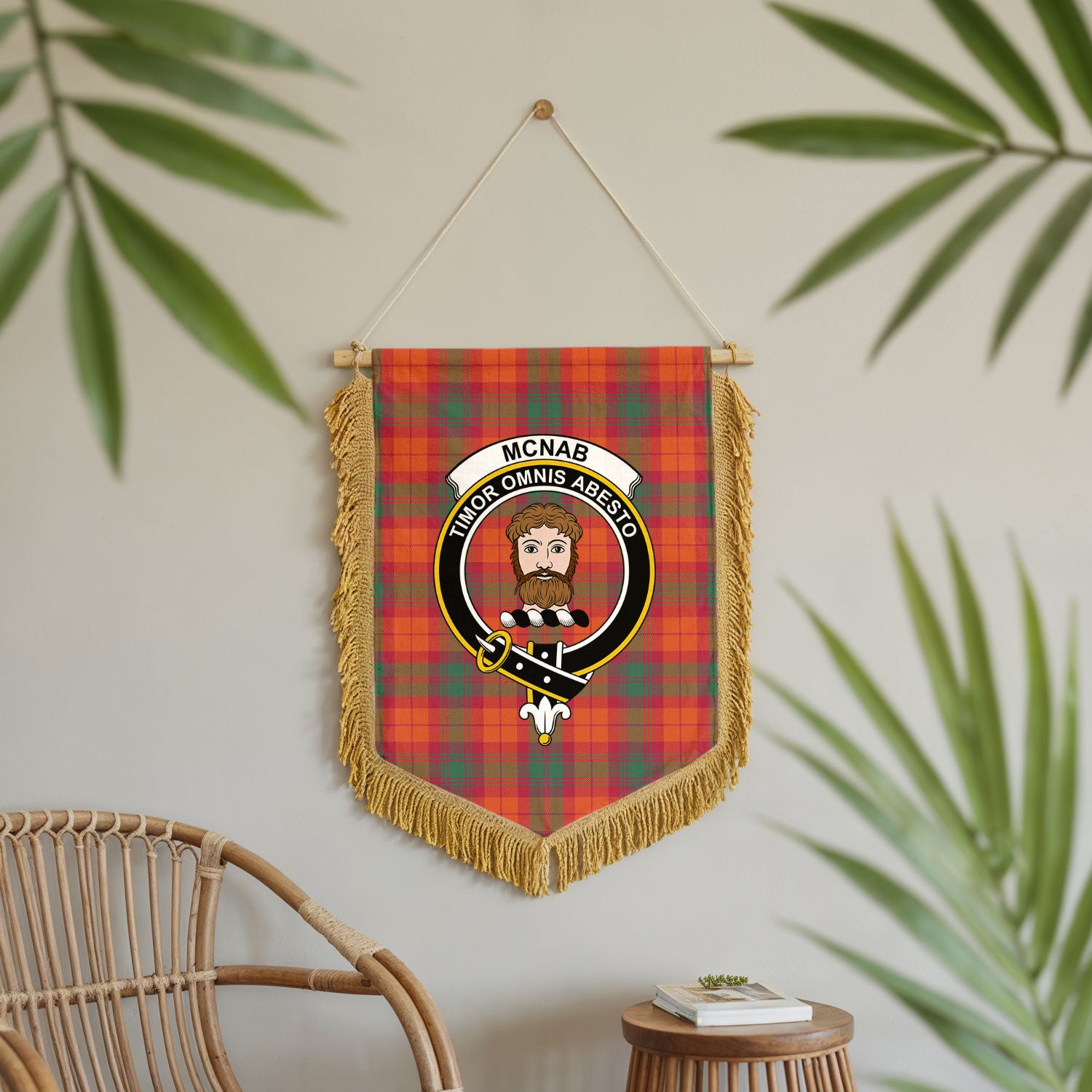 McNab Ancient Tartan Crest Wall Hanging Banner - Wood Pole