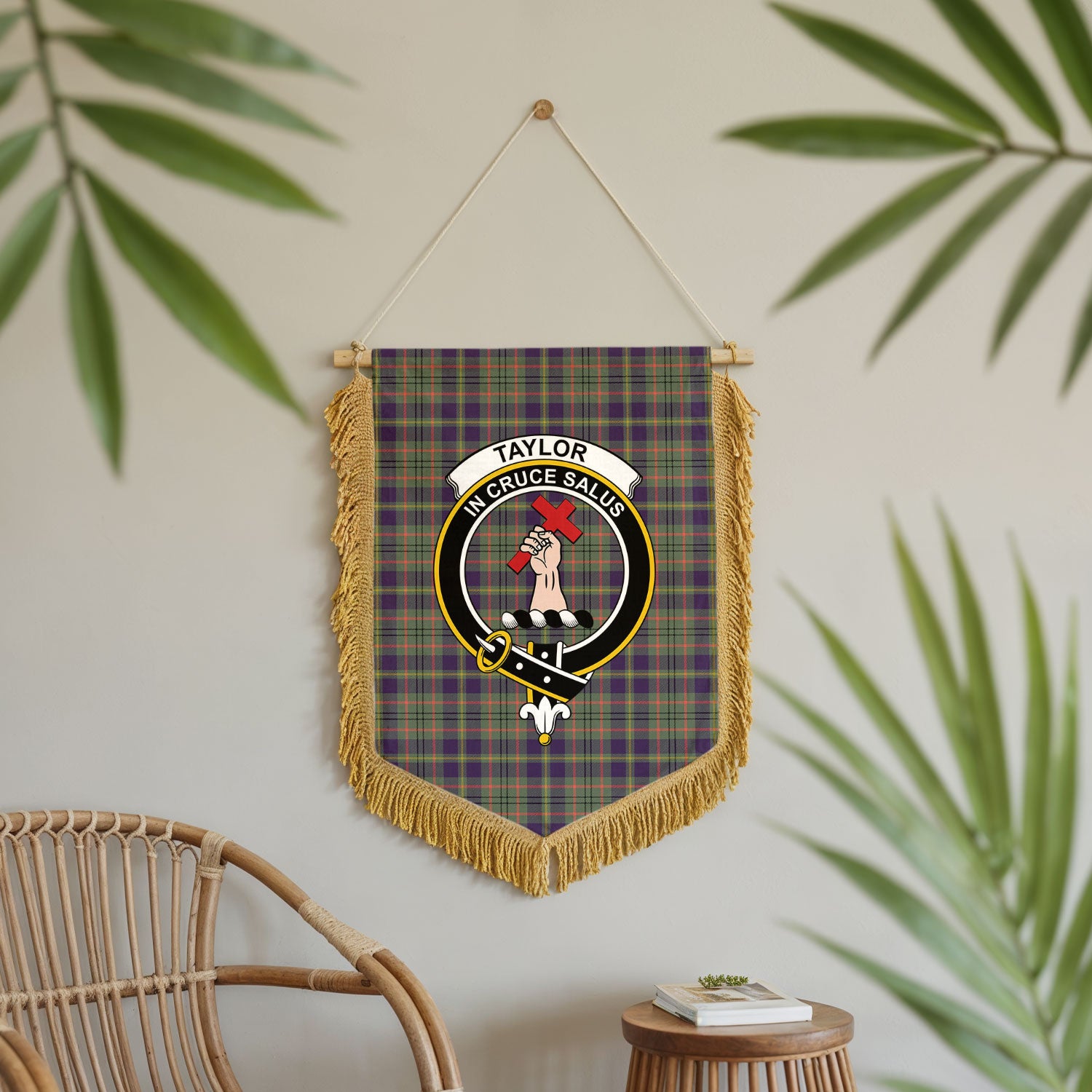 Taylor Weathered Tartan Crest Wall Hanging Banner - Wood Pole