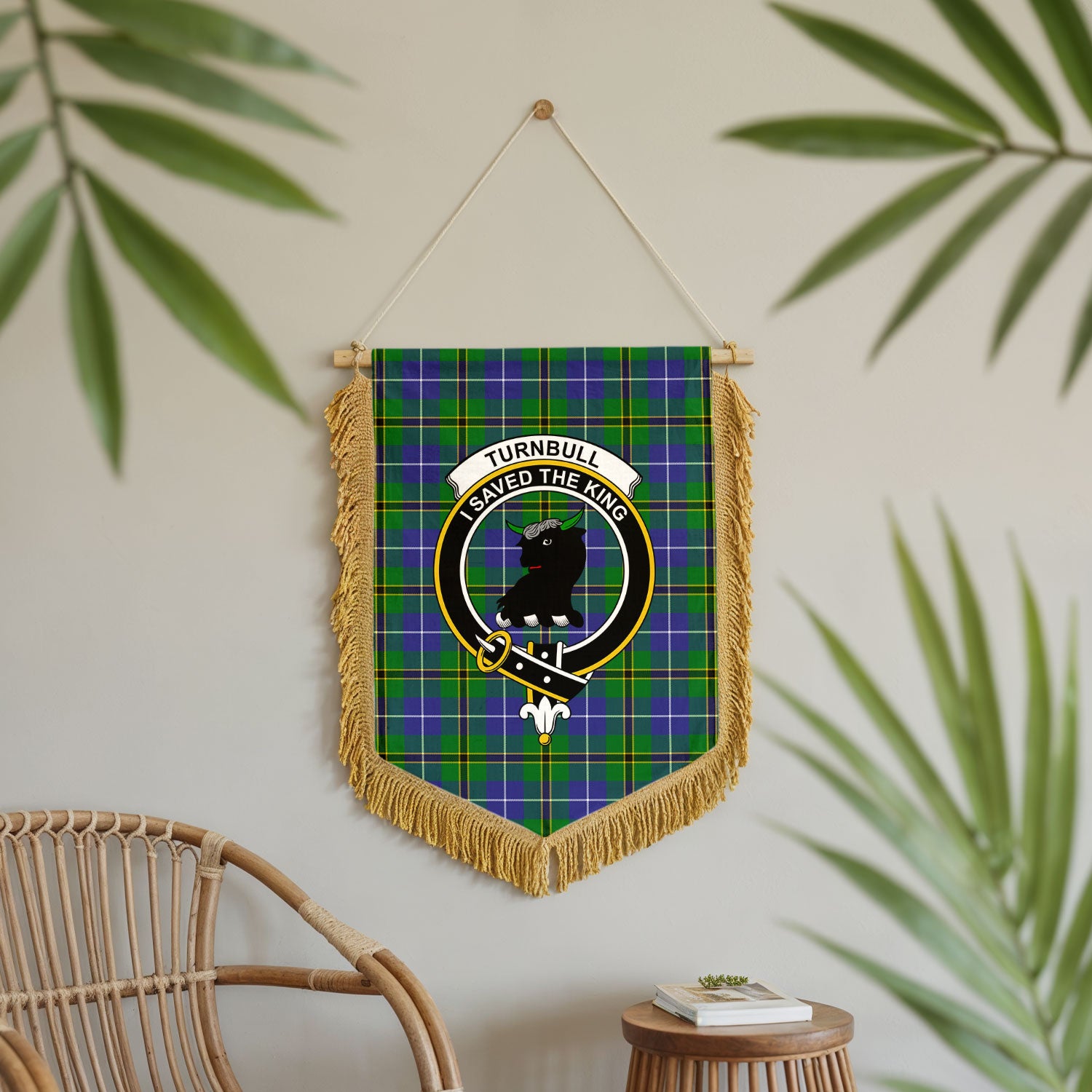 Turnbull Hunting Tartan Crest Wall Hanging Banner - Wood Pole