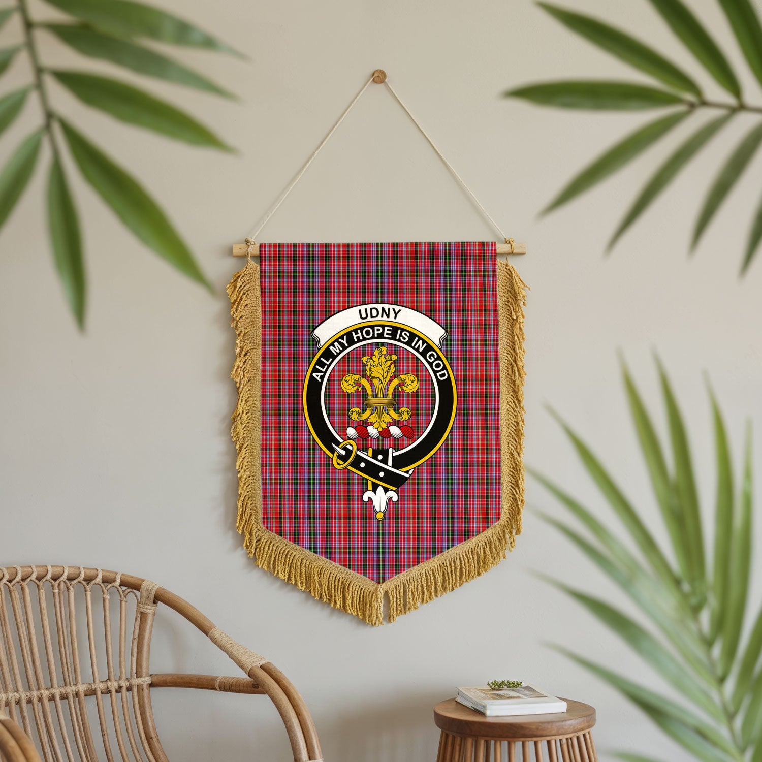 Udny Tartan Crest Wall Hanging Banner - Wood Pole