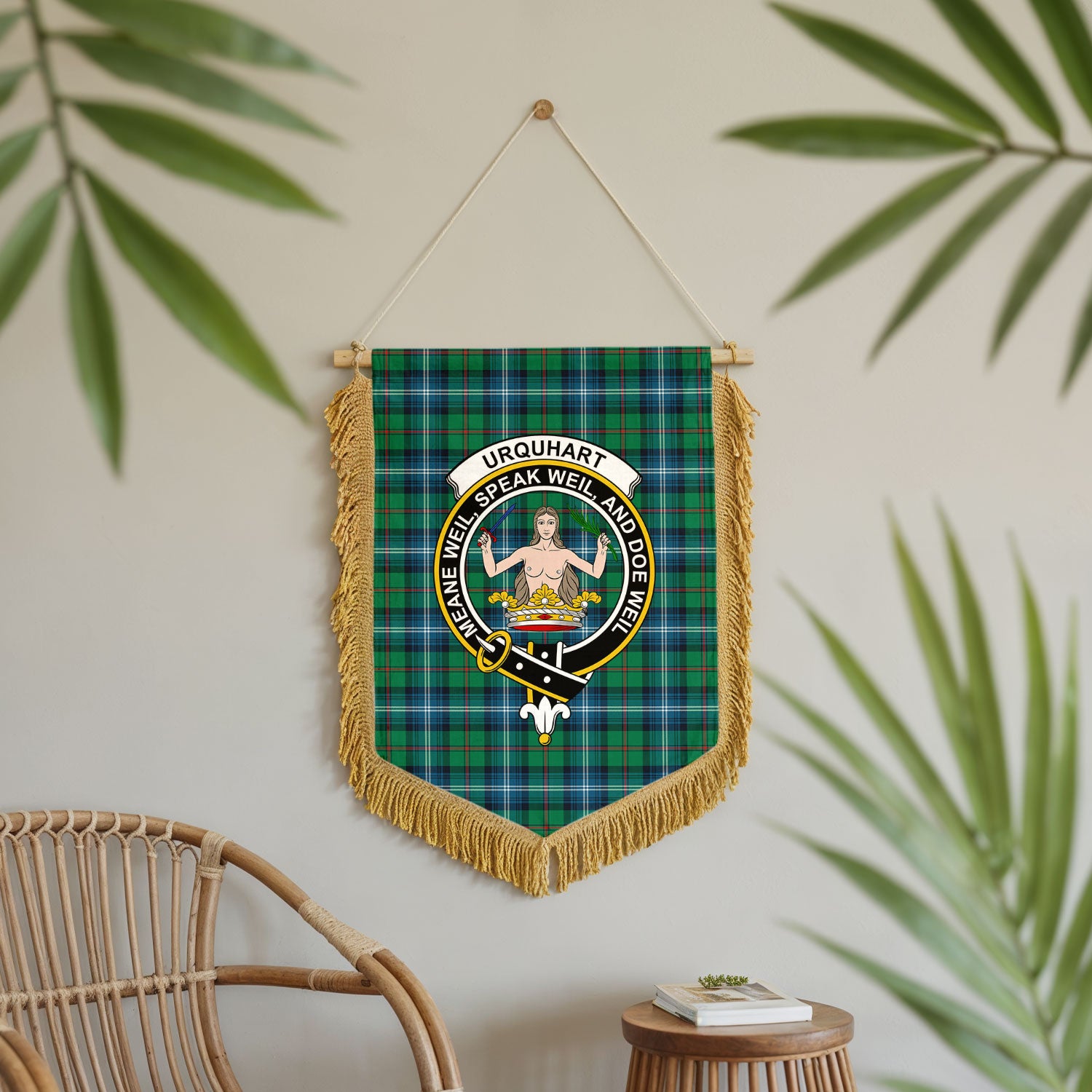 Urquhart Ancient Tartan Crest Wall Hanging Banner - Wood Pole