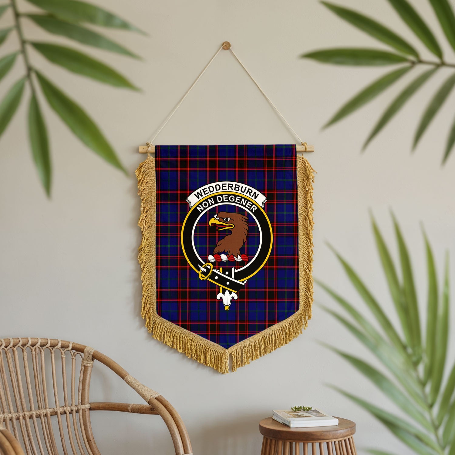 Wedderburn Tartan Crest Wall Hanging Banner - Wood Pole