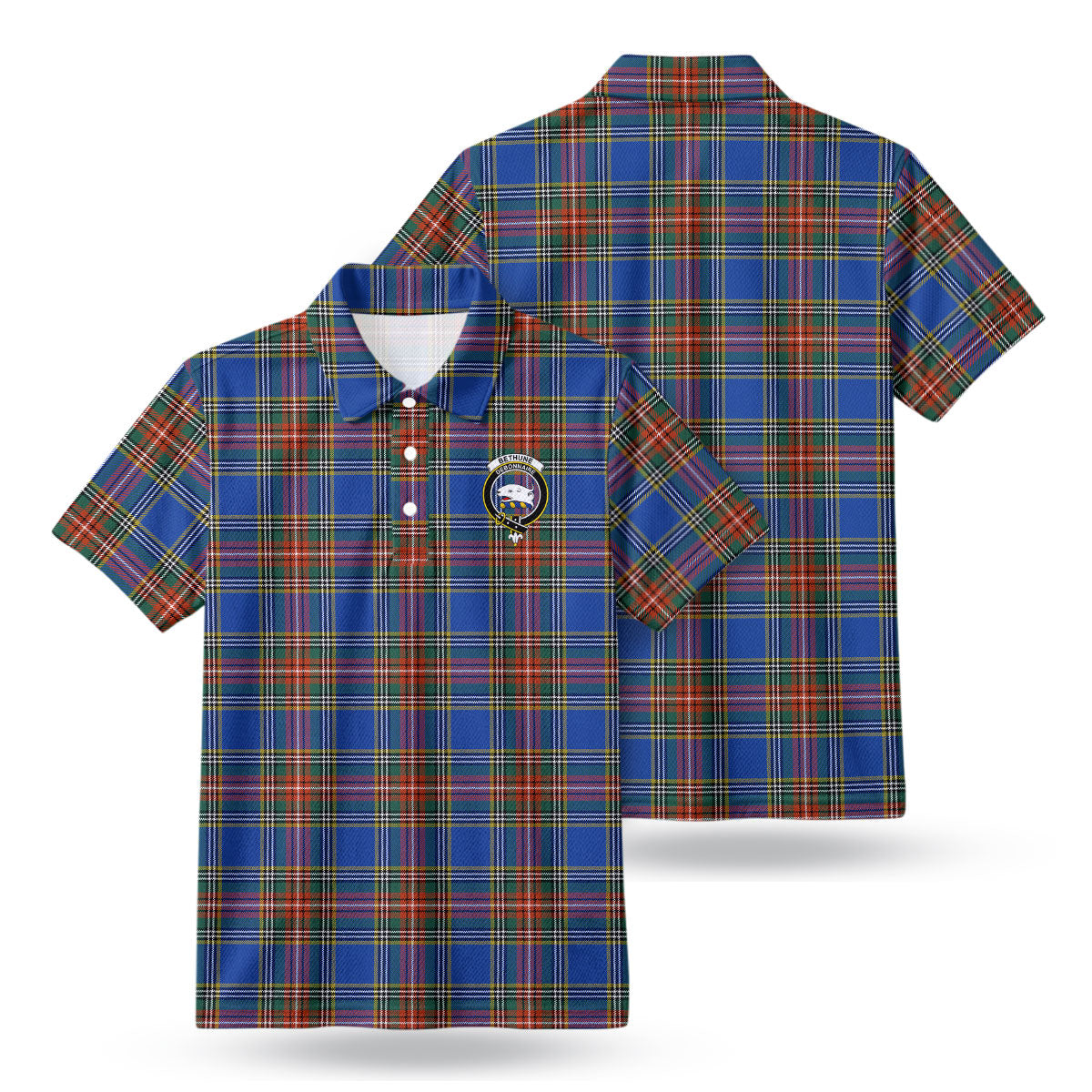 Bethune Ancient Tartan Crest Birdseye Mesh Polo Shirt
