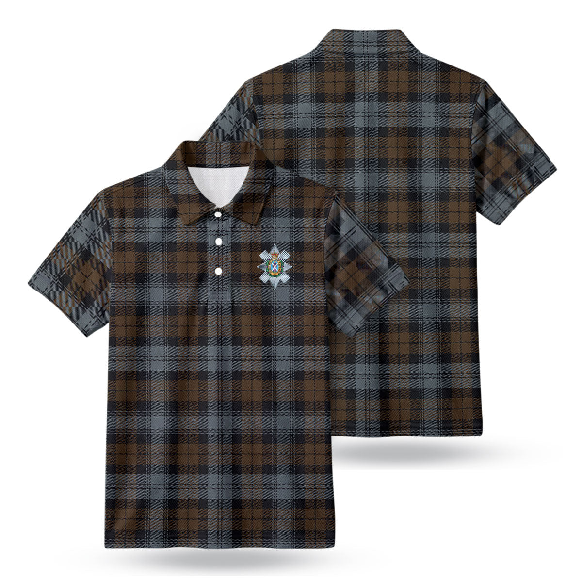 Black Watch Weathered Tartan Crest Birdseye Mesh Polo Shirt