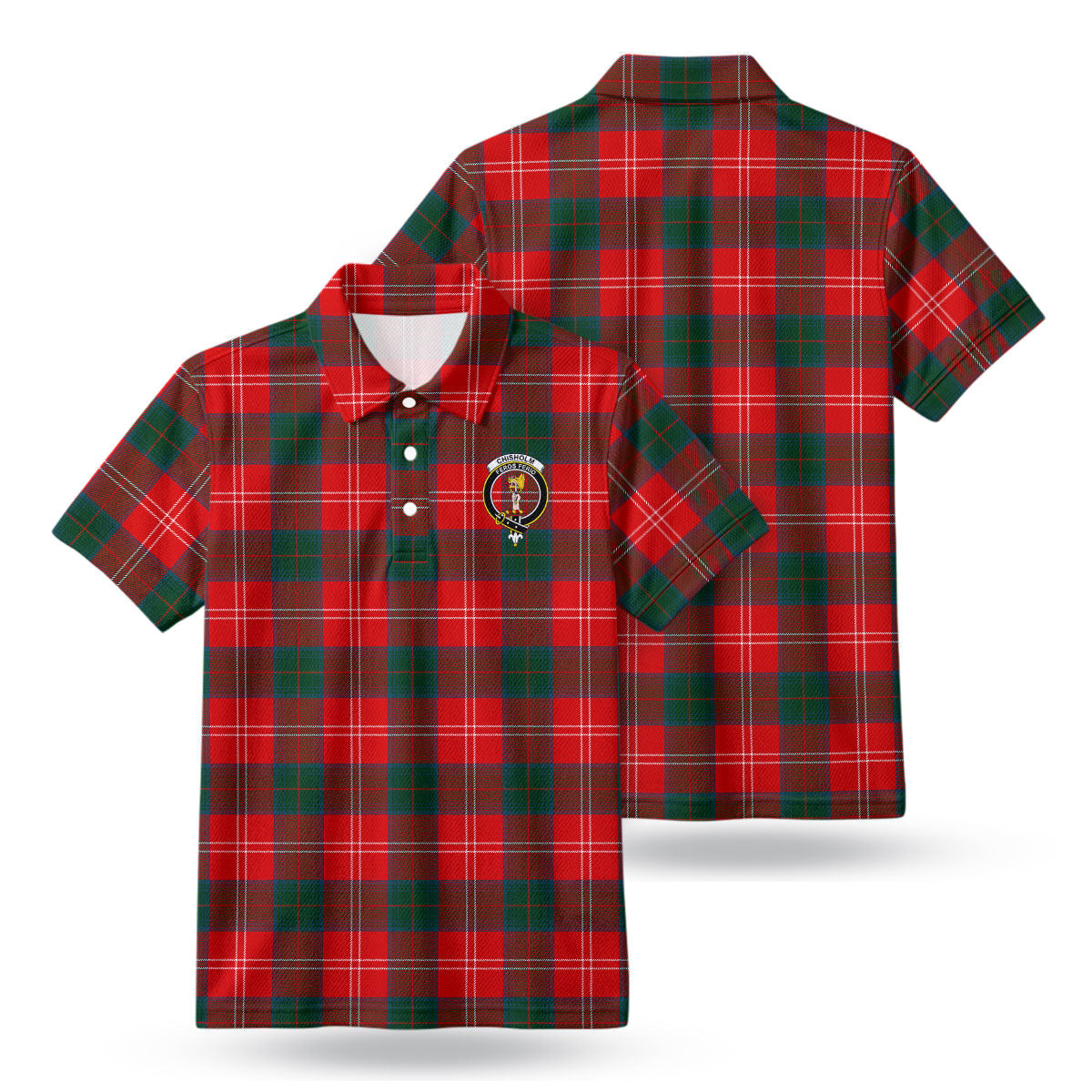 Chisholm Modern Tartan Crest Birdseye Mesh Polo Shirt