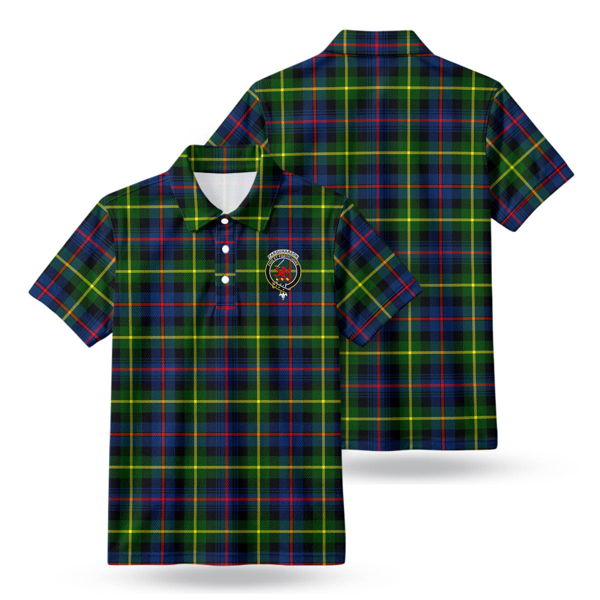 Farquharson Modern Tartan Crest Birdseye Mesh Polo Shirt