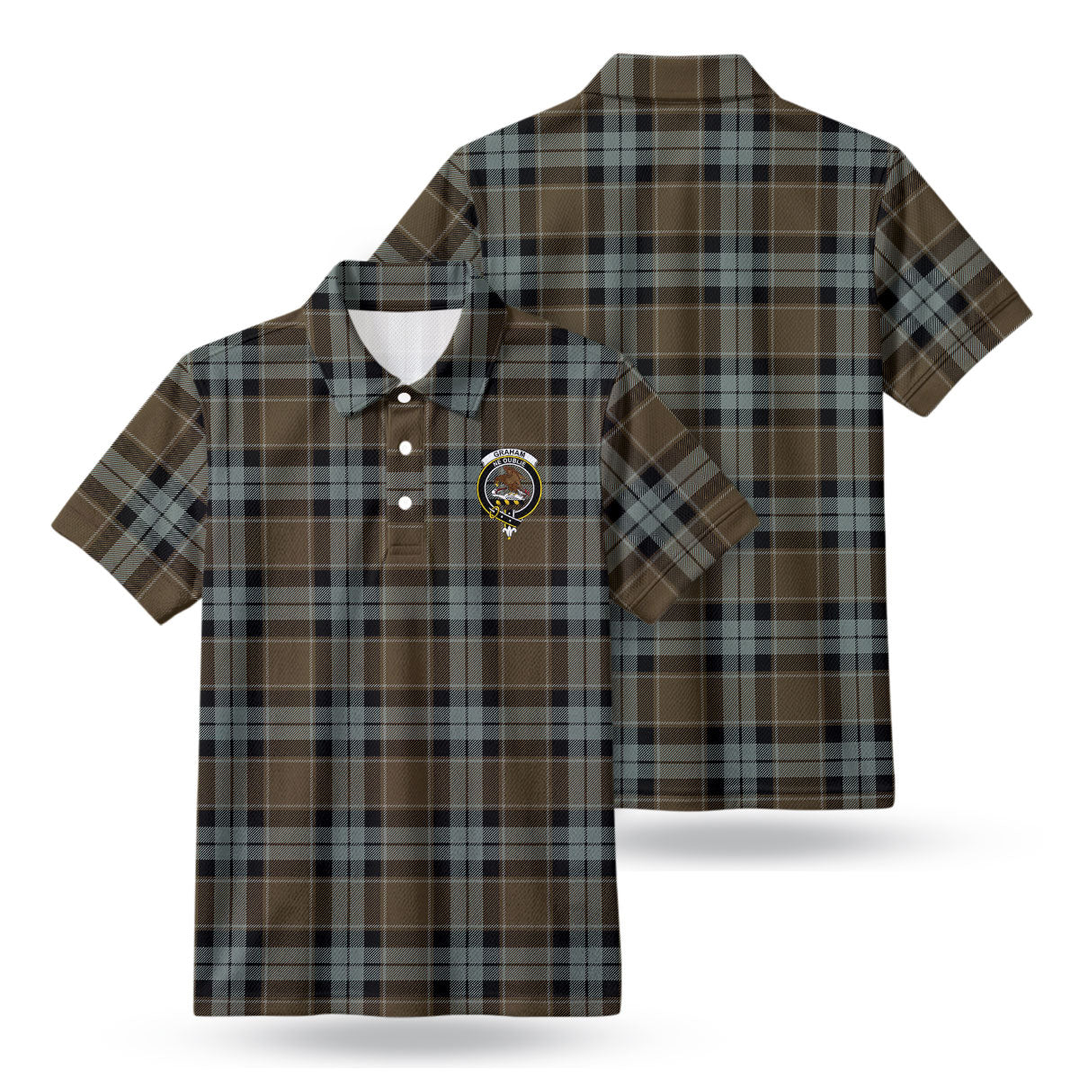 Graham of Menteith Weathered Tartan Crest Birdseye Mesh Polo Shirt